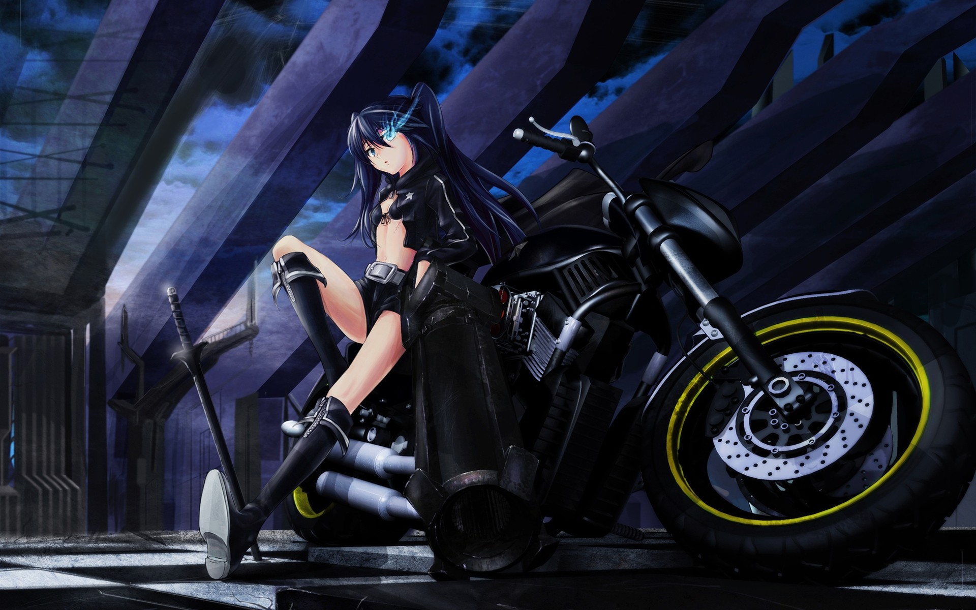 Biker Girl From Some Anime Cartoon - Black Rock Shooter Moto , HD Wallpaper & Backgrounds