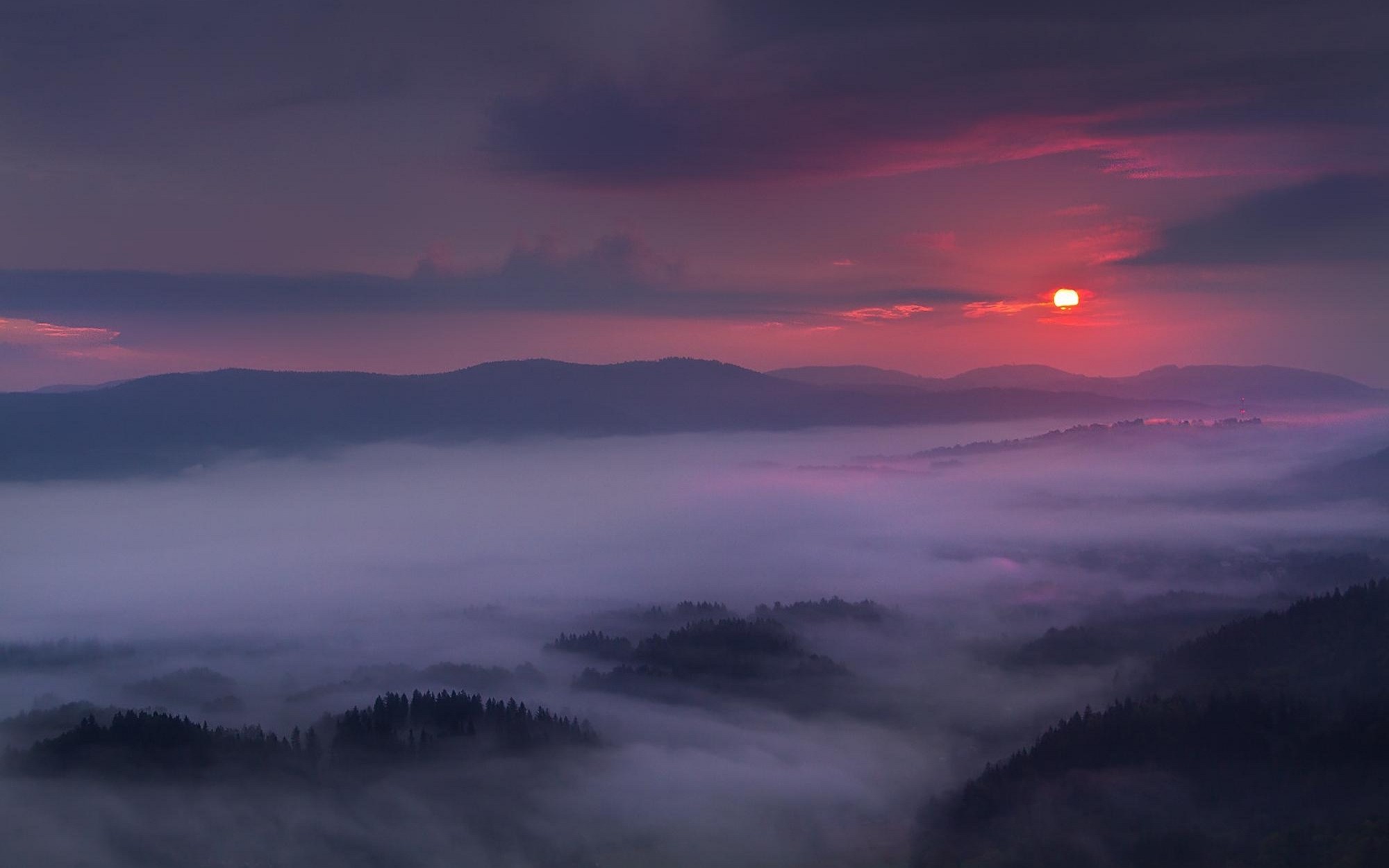 #mist, #sunset, #clouds, #purple, #nature, # - Mist , HD Wallpaper & Backgrounds