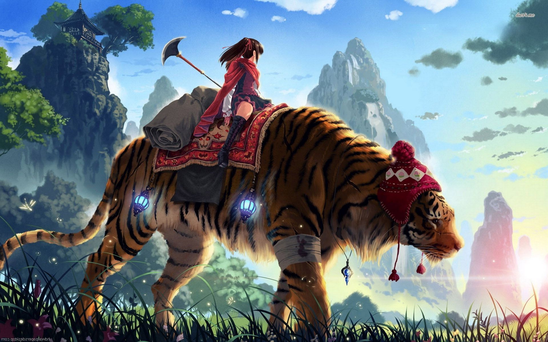 Anime Girl On Giant Tiger , HD Wallpaper & Backgrounds