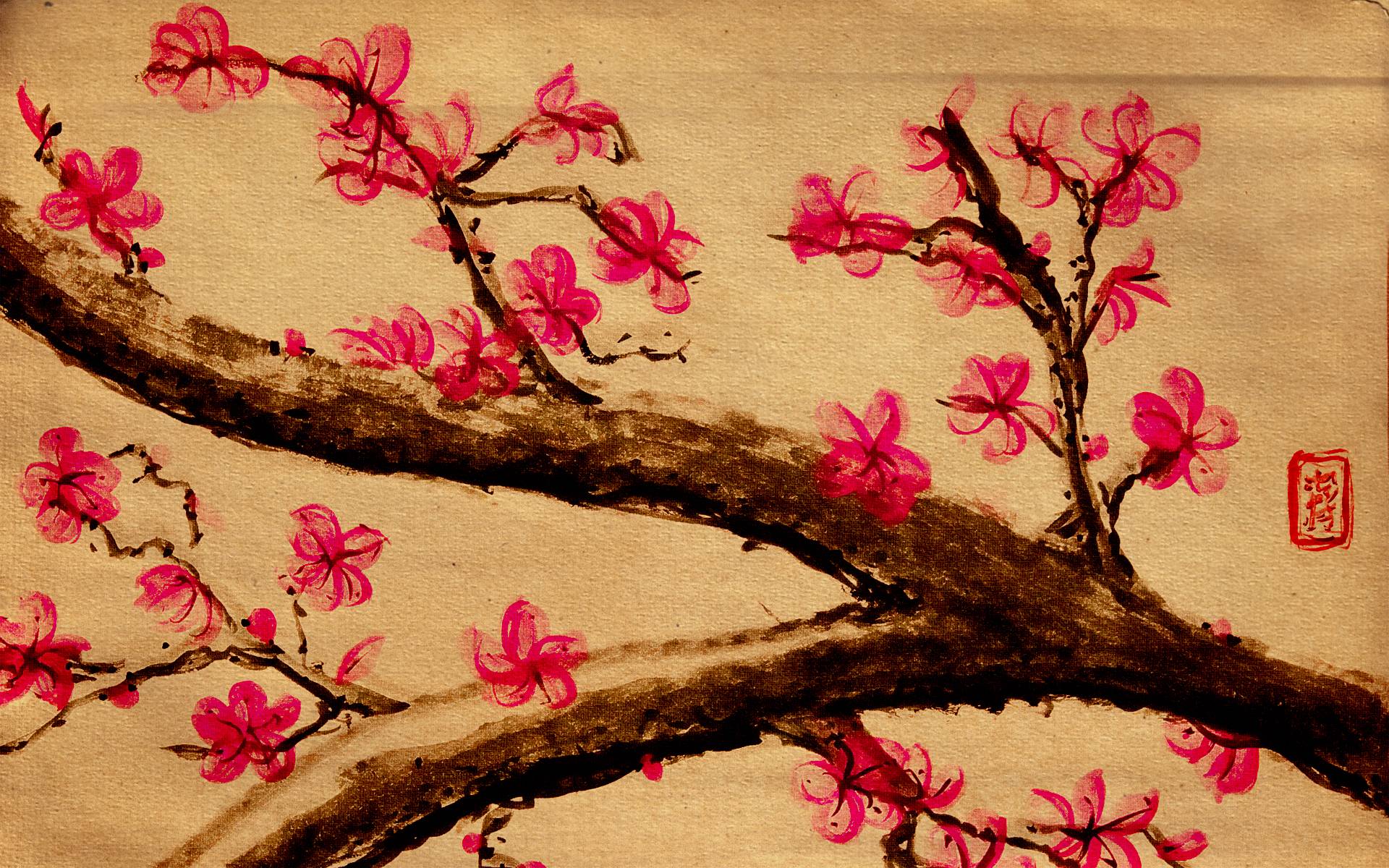 Cherry Blossom Japanese Art , HD Wallpaper & Backgrounds
