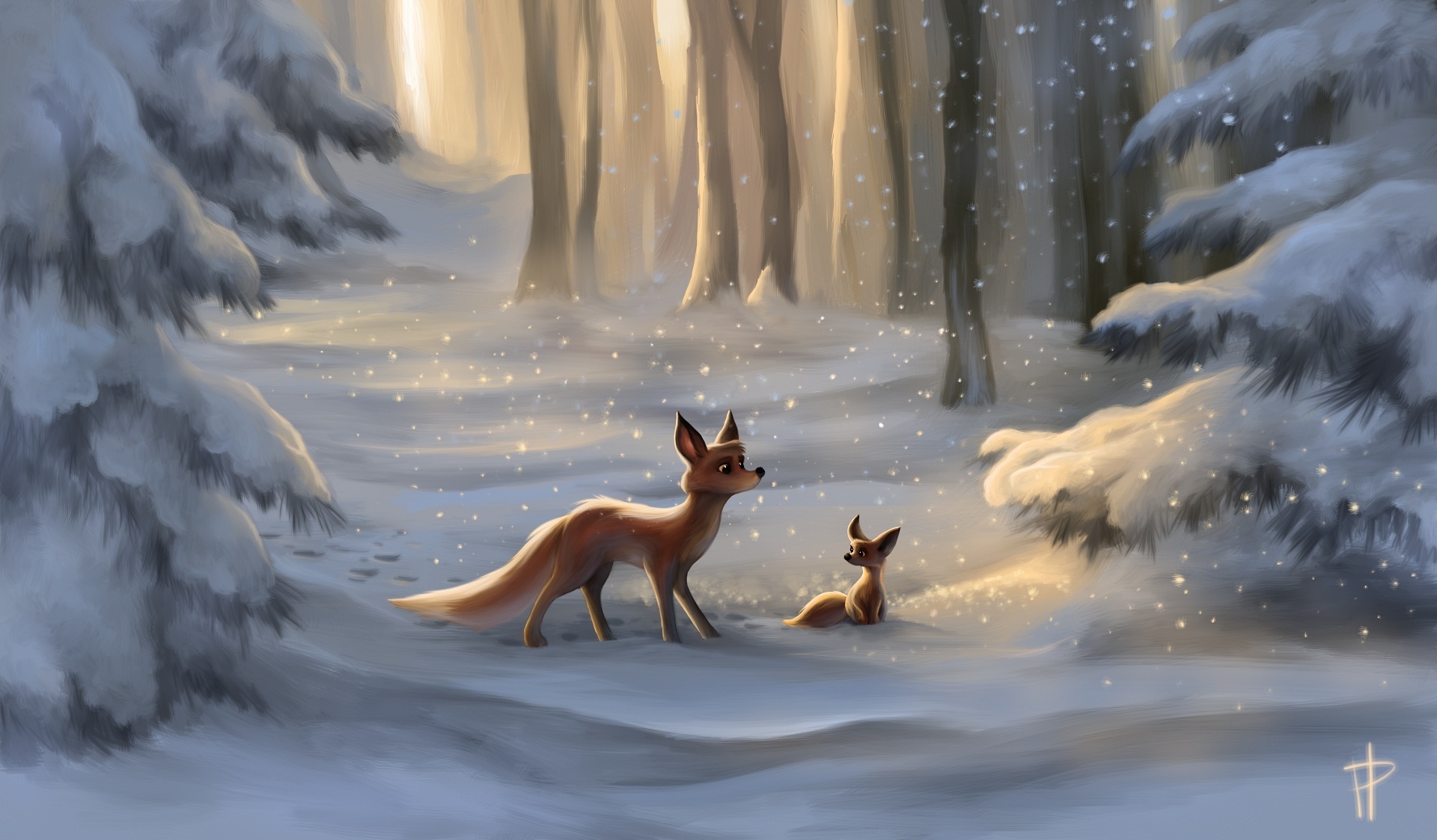Fox In Snow Painting , HD Wallpaper & Backgrounds