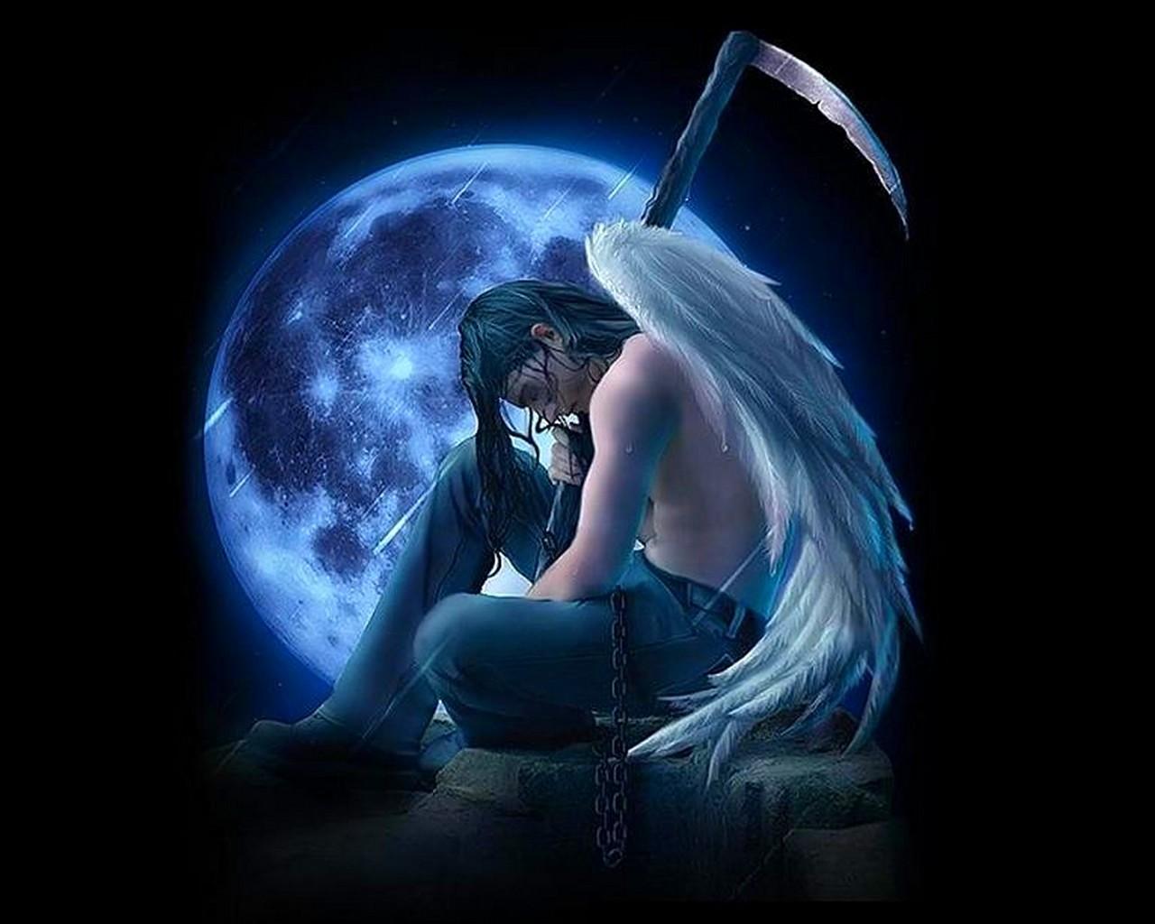 Fallen Angel And Moon , HD Wallpaper & Backgrounds