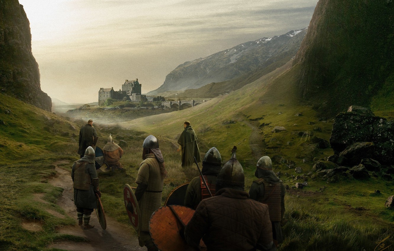 Photo Wallpaper Castle, People, Knights, War, Concept - Outlander Concept Art , HD Wallpaper & Backgrounds