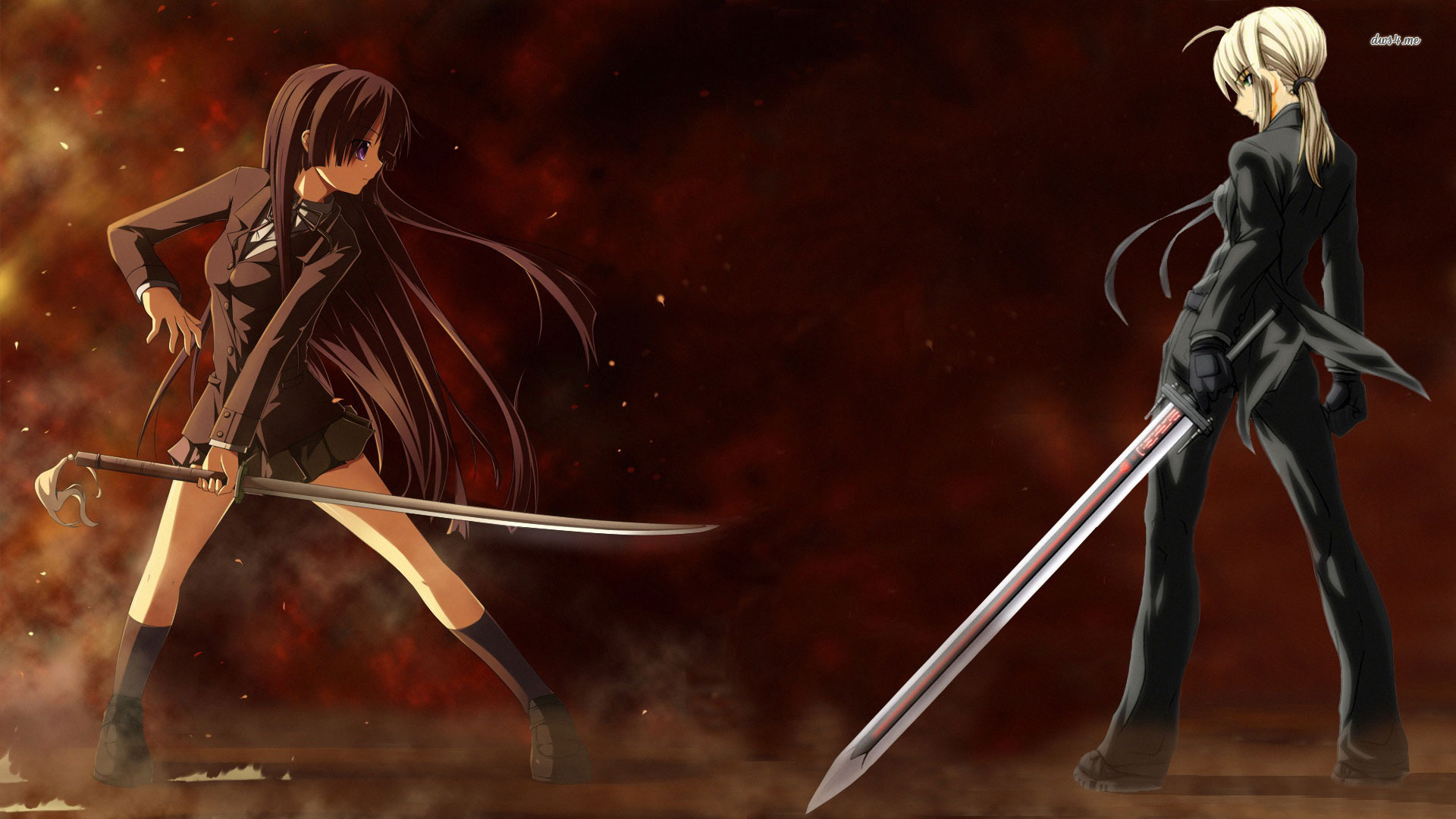Kagura And Yomi Wallpaper - Anime Girl Sword Fight , HD Wallpaper & Backgrounds