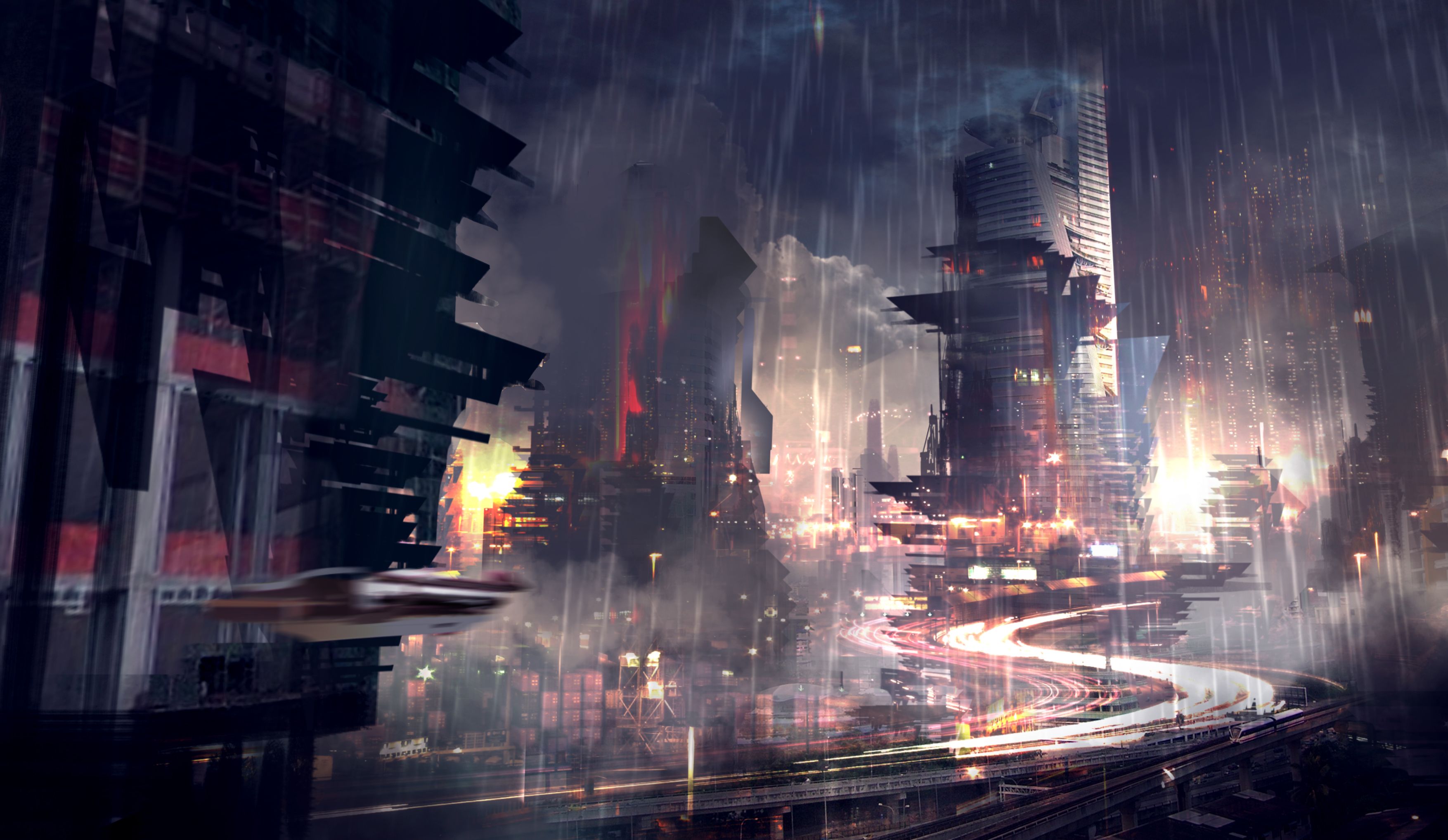 Rainy Sci Fi City , HD Wallpaper & Backgrounds