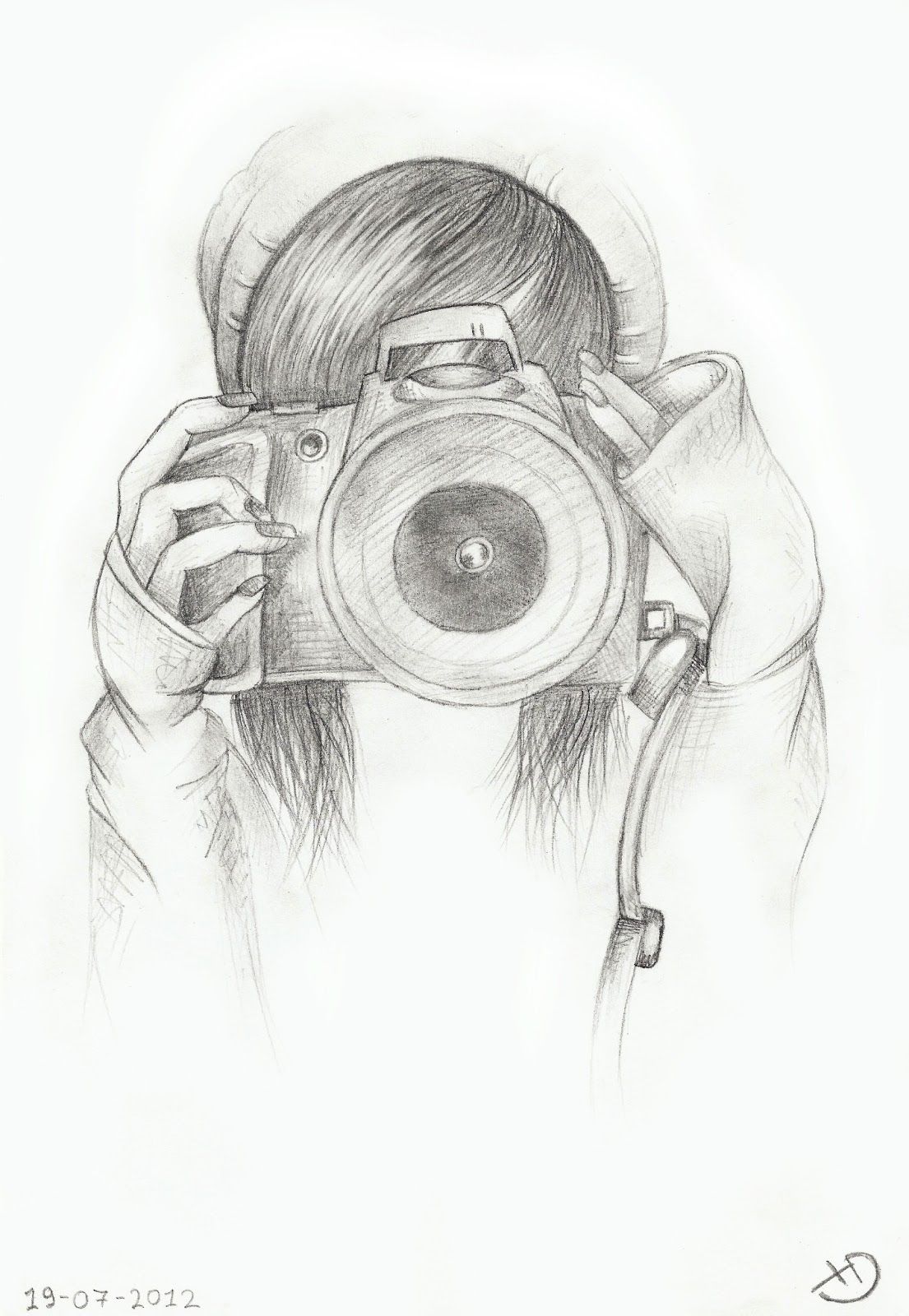 Girl With Camera Drawings , HD Wallpaper & Backgrounds