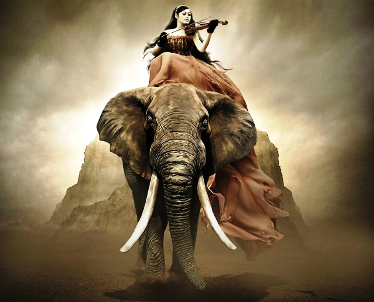 Fantasy Elephant Wallpaper Hd - Elephant And Woman Art , HD Wallpaper & Backgrounds