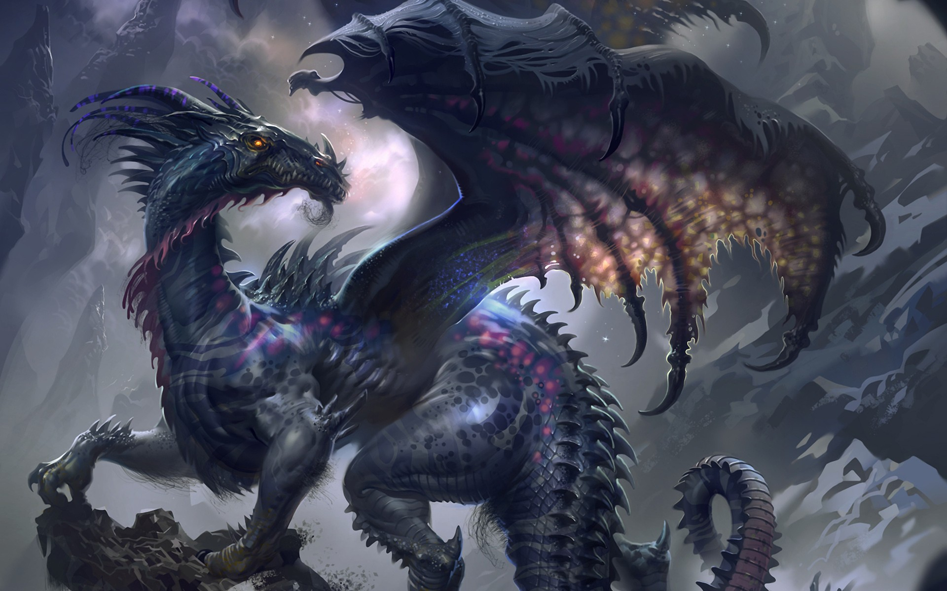 Dark Dragon Wallpaper - Black And Purple Dragons , HD Wallpaper & Backgrounds