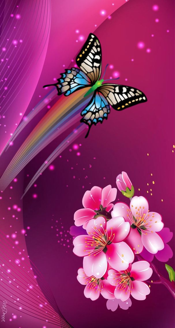 Butterfly & Flowers Wallpaperby Artist Unknown - Good Night New Style , HD Wallpaper & Backgrounds