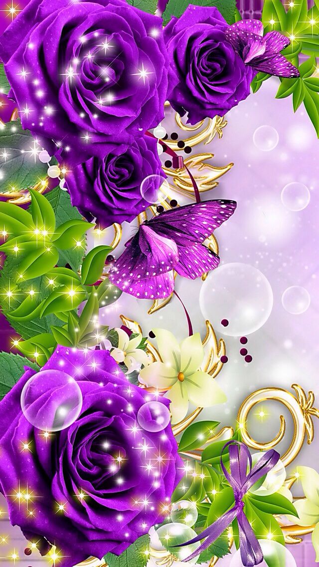 Purple Flowers With Sparkles - Beautiful Scenery Flowers Wallpapers For Mobile , HD Wallpaper & Backgrounds