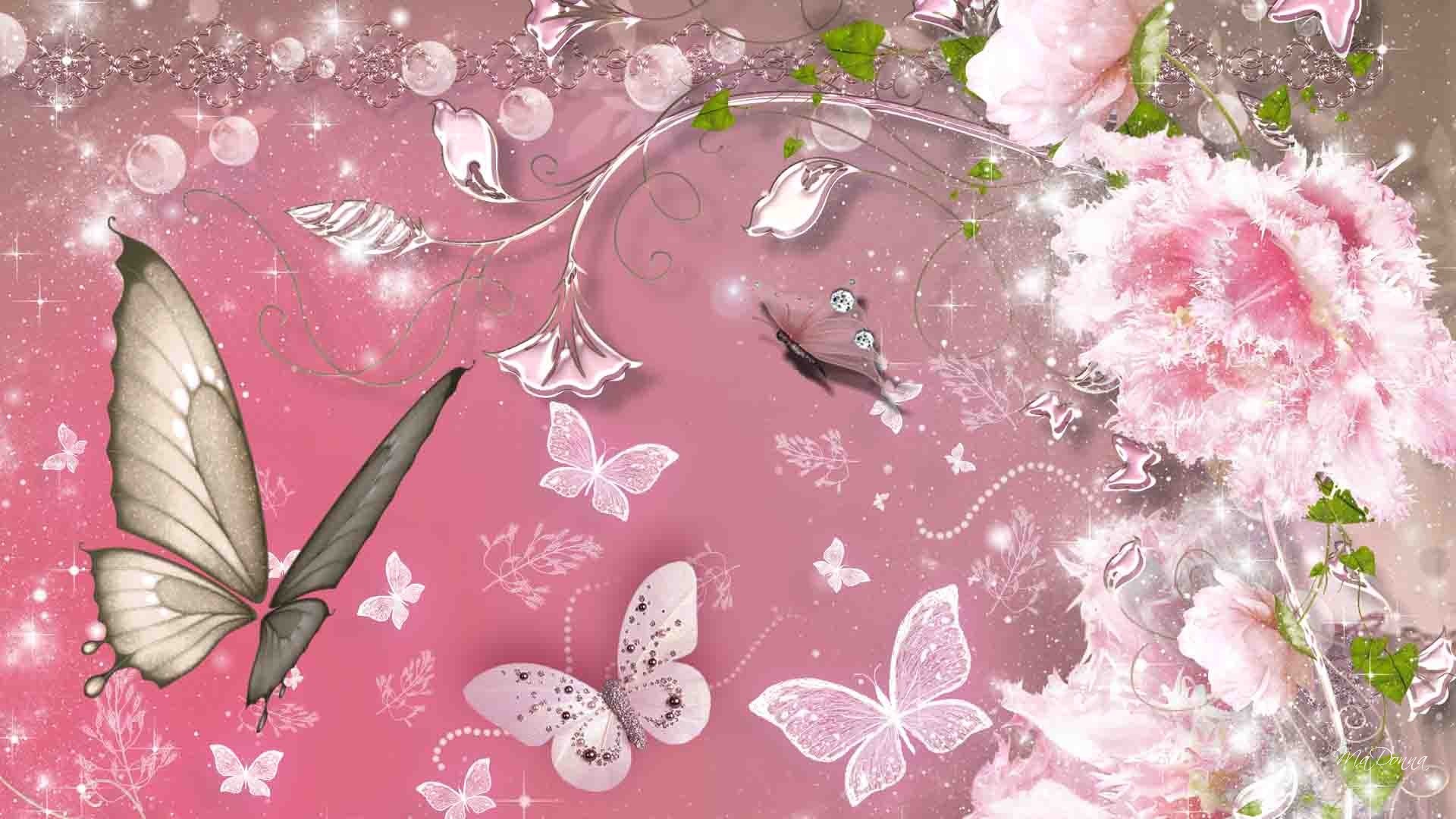 Free Desktop Pictures Of Flowers And Butterflies Butterfly - Pink Summer Flower Theme , HD Wallpaper & Backgrounds