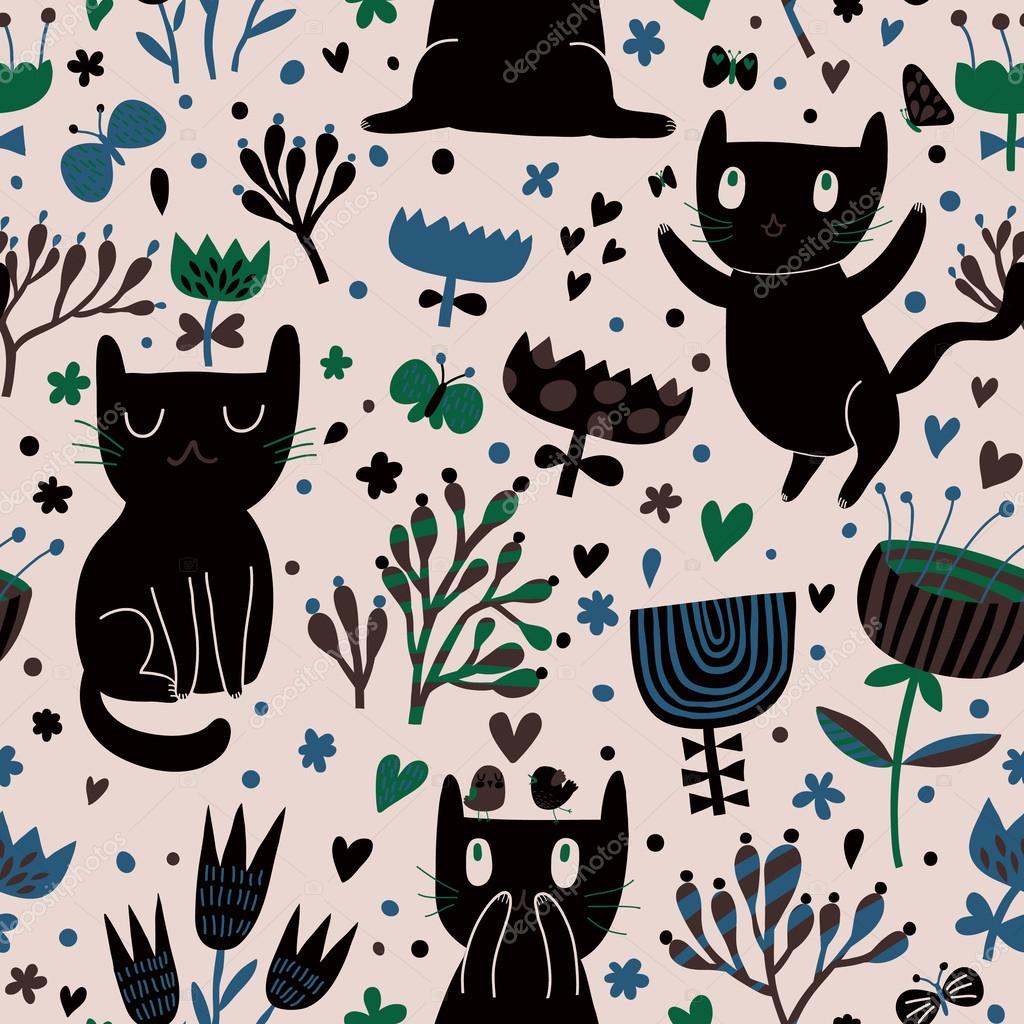 Flower Background Cat Pattern , HD Wallpaper & Backgrounds