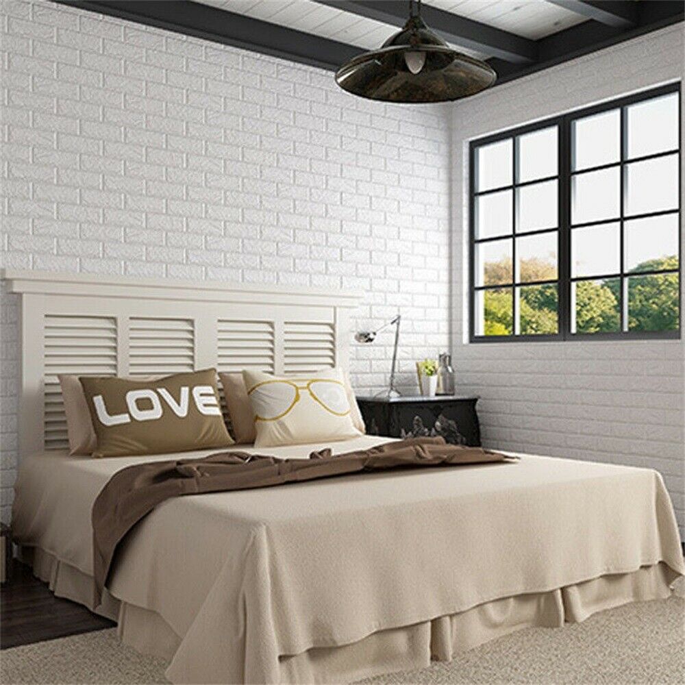 3d White Brick Wallpaper Living Room Bedroom Modern - Bedroom With White Brick , HD Wallpaper & Backgrounds
