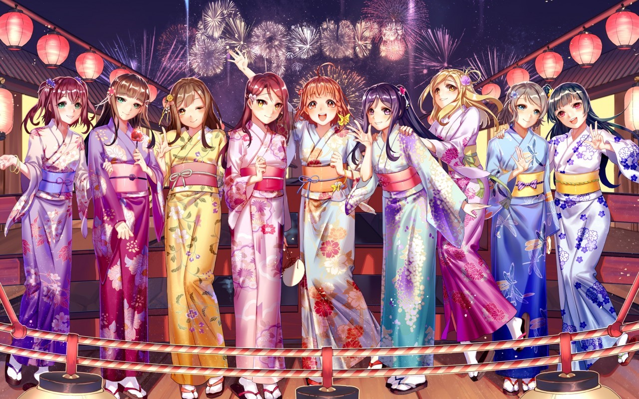 Love Live Sunshine, Festival, Kimono, All Girls, Lanterns, - Love Live Sunshine Wallpapers Hd , HD Wallpaper & Backgrounds