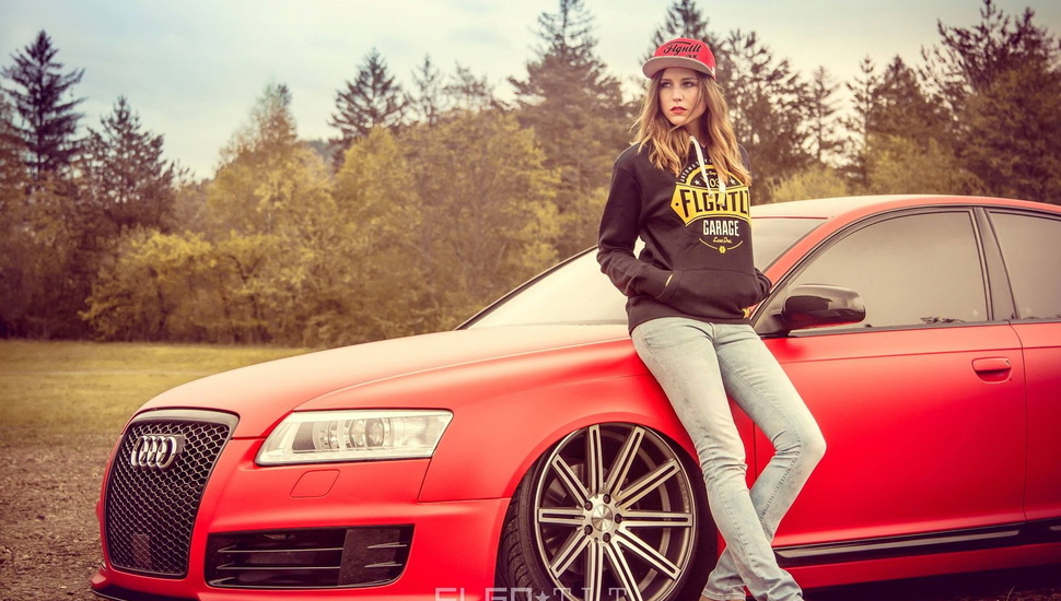 Auto, Tuning, Lights, A6, Red, Girl, Wheel, Audi, Audi - Girl And Car 4k , HD Wallpaper & Backgrounds