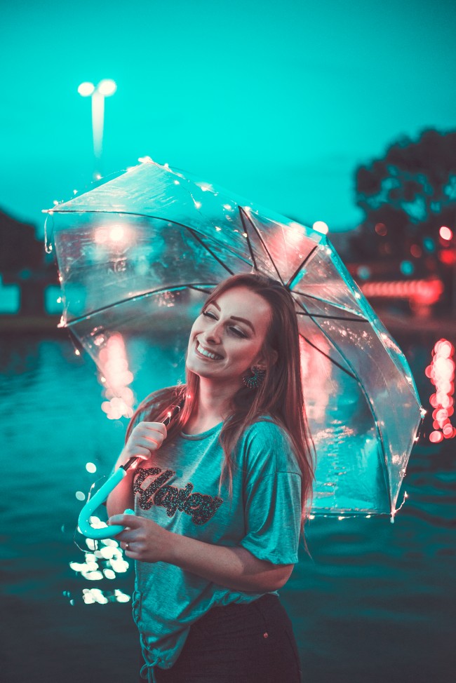 Woman, Smiling, Transparent Umbrella, Bokeh, Lights, - Stylish Girl Wallpaper Hd , HD Wallpaper & Backgrounds