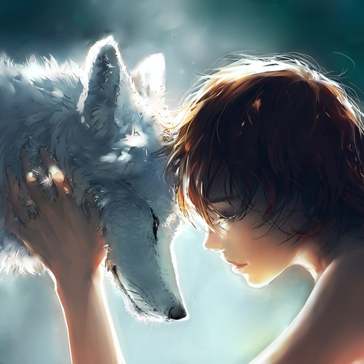 Anime Girl And Wolf , HD Wallpaper & Backgrounds
