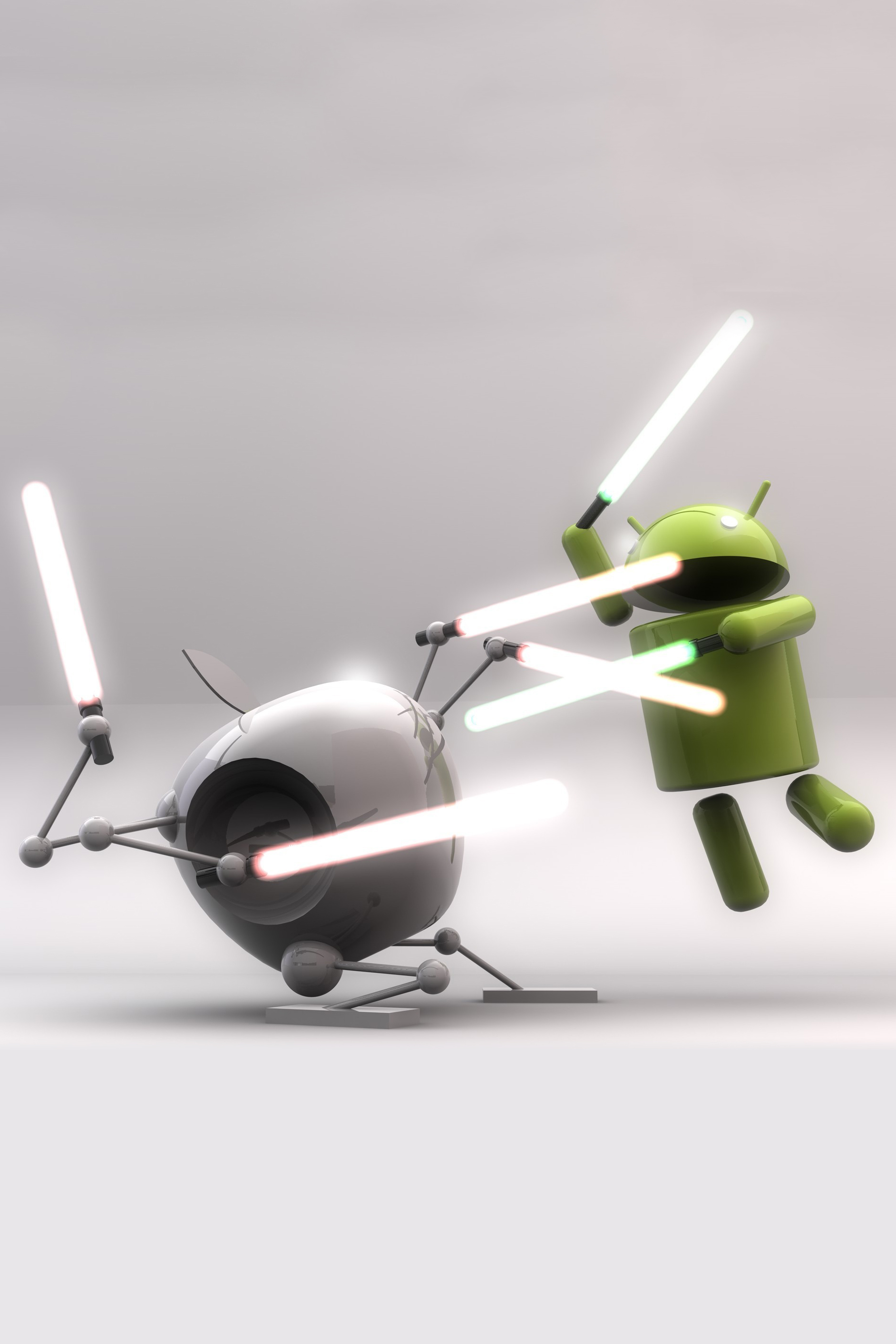 3d Android Apple Light Saber Fight Android Wallpaper - Android Vs Apple , HD Wallpaper & Backgrounds