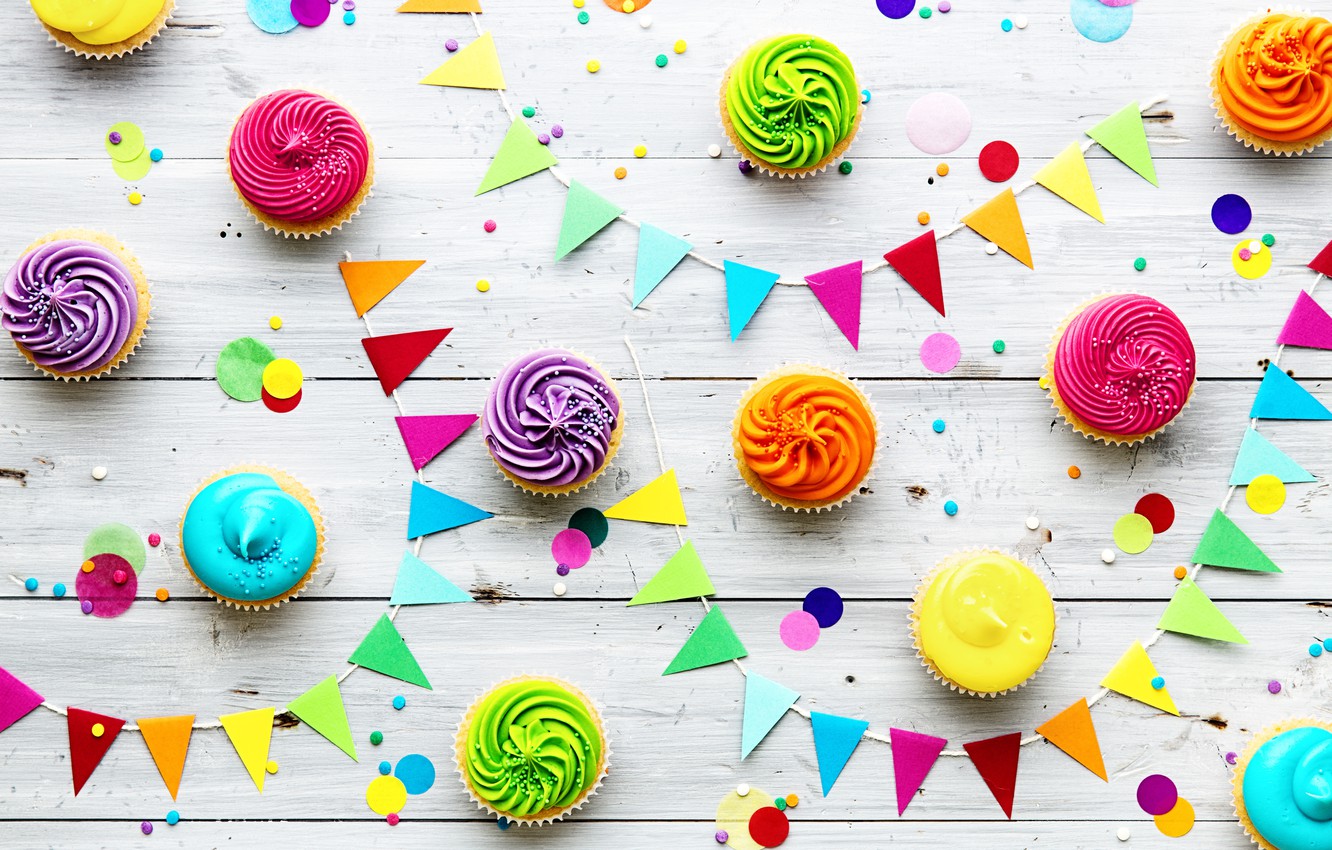 Photo Wallpaper Candles, Colorful, Rainbow, Cake, Cream, - Cupcake Background , HD Wallpaper & Backgrounds