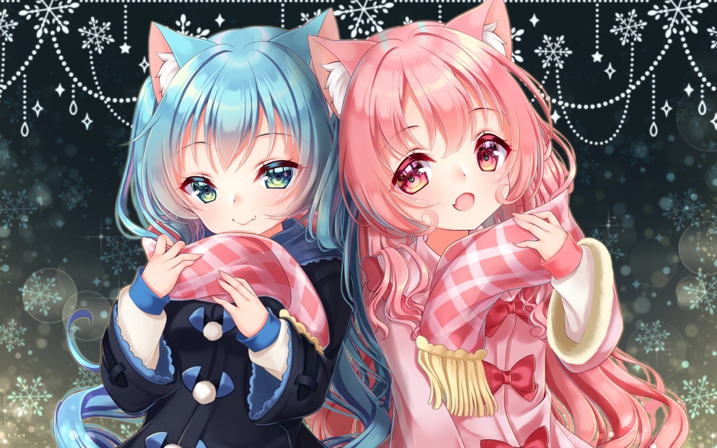 Anime Girls, Loli, Pink And Blue Hair, Animal Ears, - Cute Pink And Blue Anime Girls , HD Wallpaper & Backgrounds