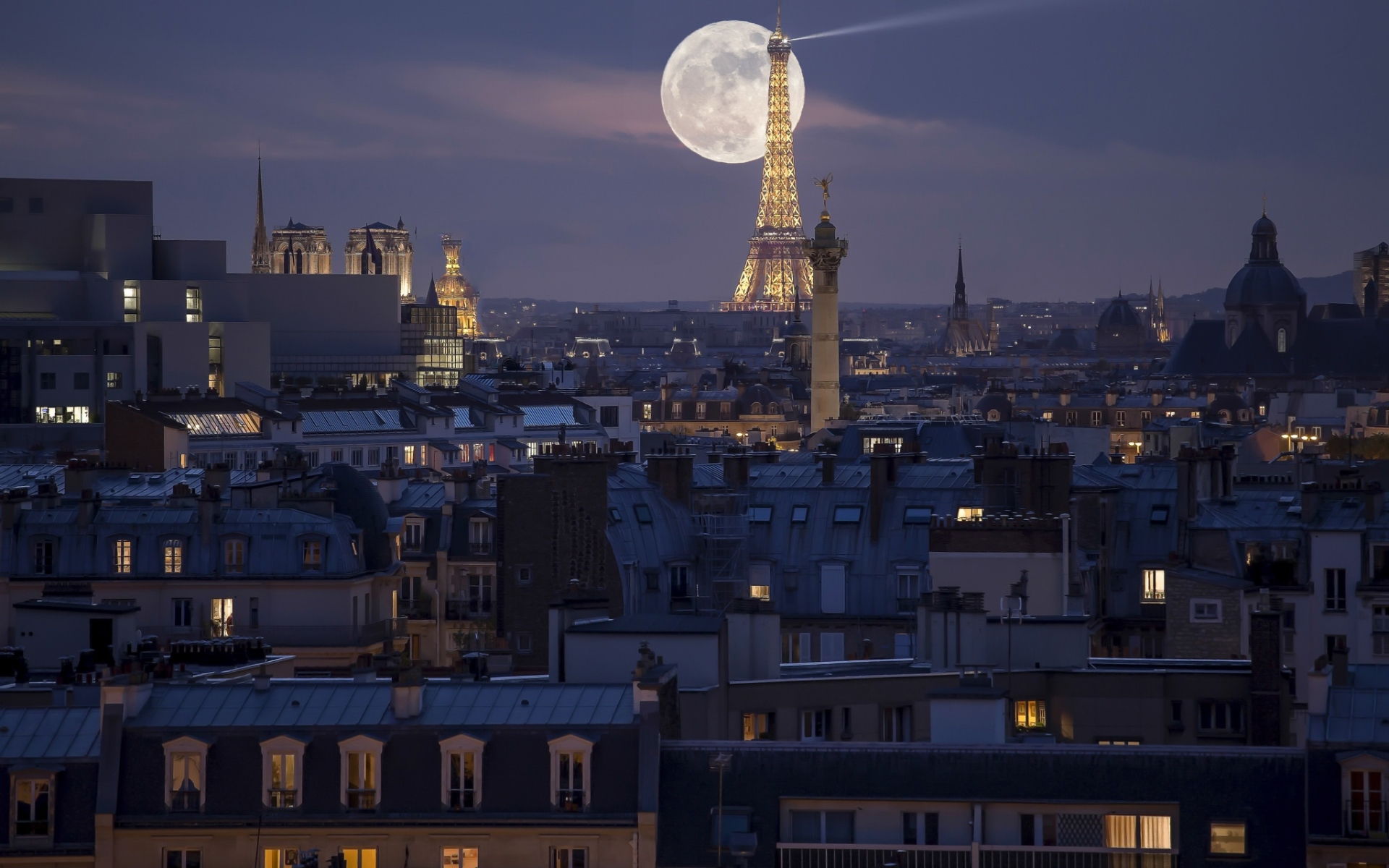 Wallpaper Of City, Eiffel Tower, France, Moon, Night, - Urban Area , HD Wallpaper & Backgrounds