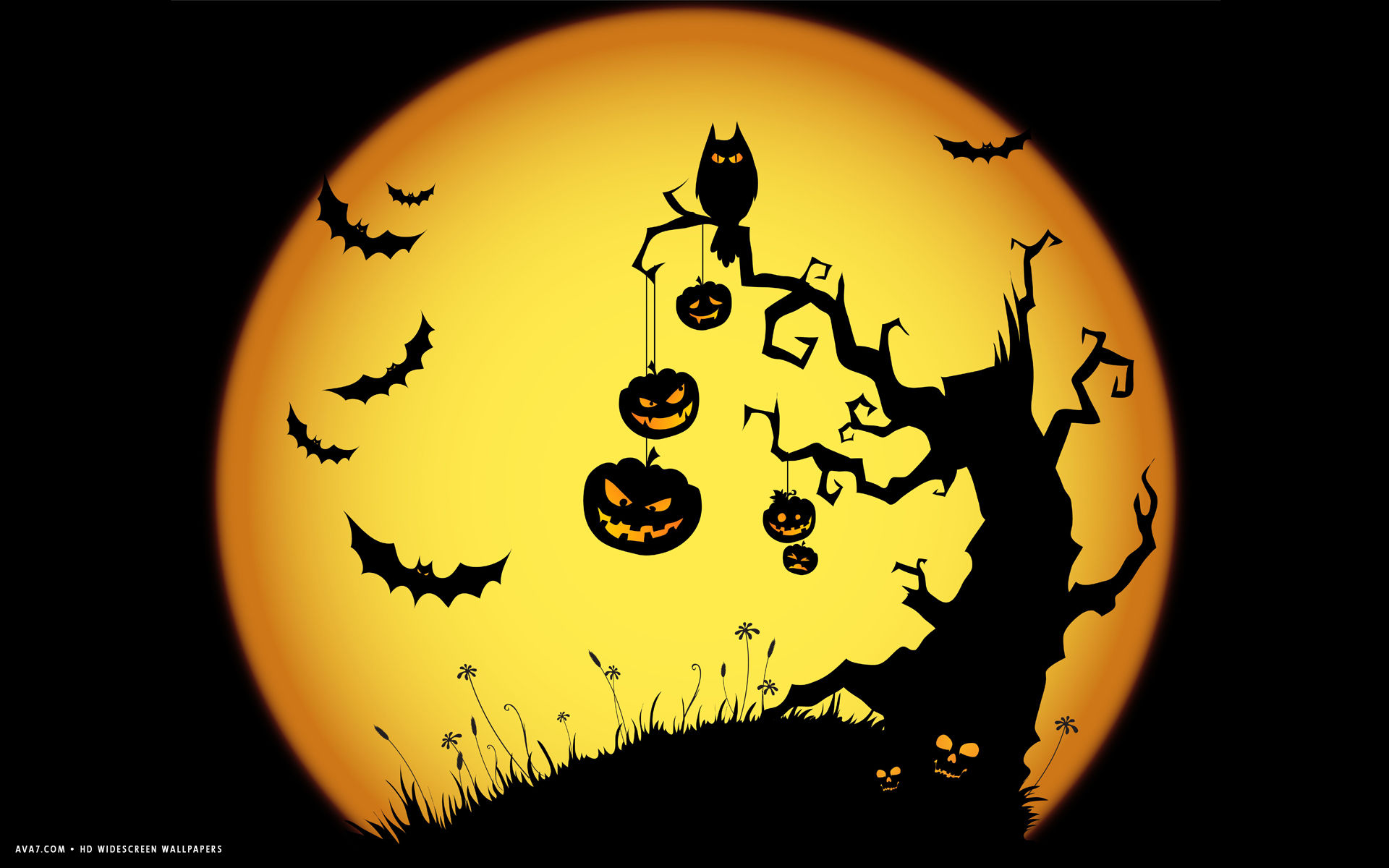Halloween Scary Night Owl Bats Jack O Lanterns Tree - Show Me Your Costume , HD Wallpaper & Backgrounds