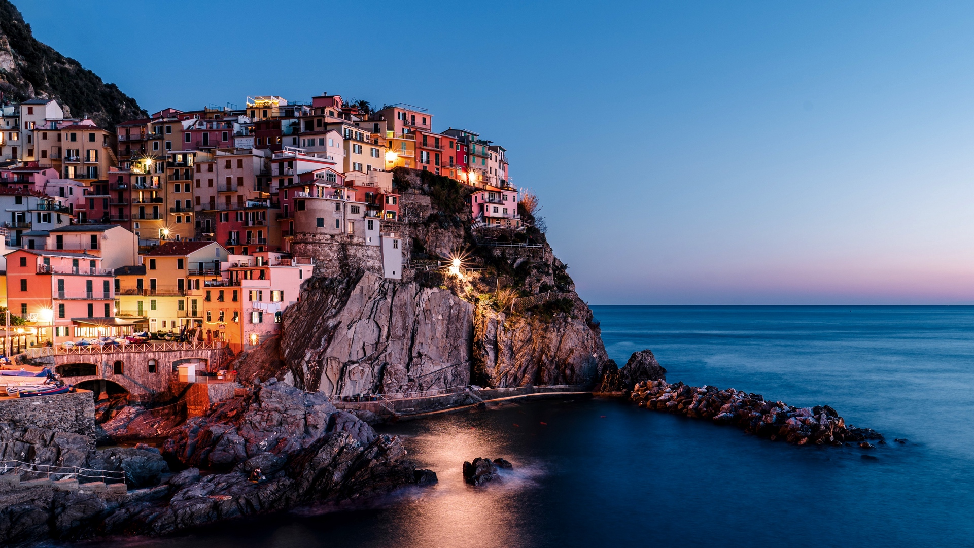 Wallpaper Rock, City, Sea, Sunset, Italy - Manarola , HD Wallpaper & Backgrounds