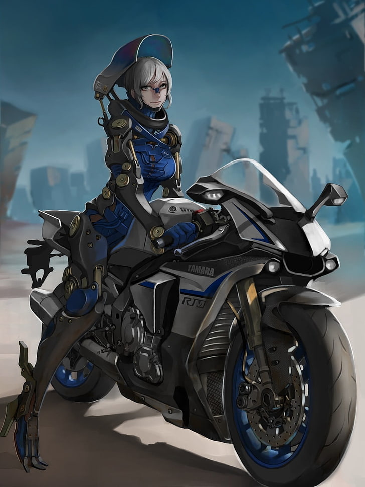 Girl Riding Gray Yamaha Sports Bike Wallpaper, Anime, - Yamaha R1 Anime , HD Wallpaper & Backgrounds