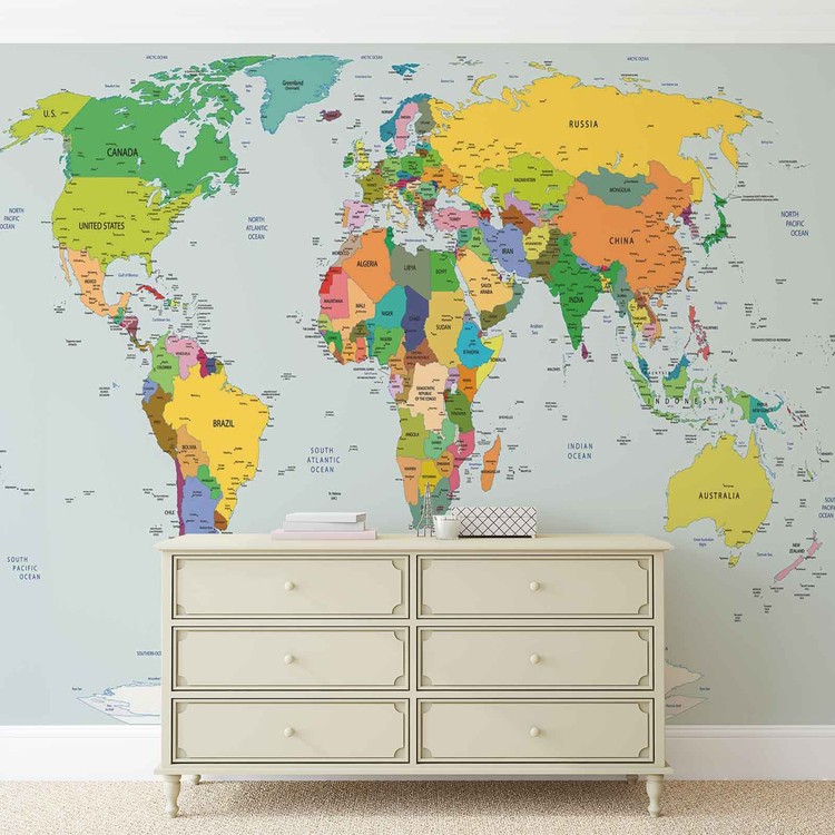 World Map Wallpaper Mural - World Map , HD Wallpaper & Backgrounds