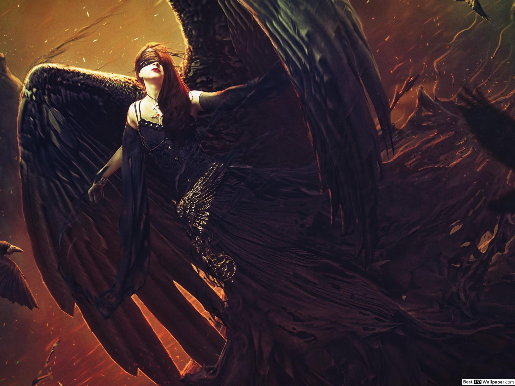 Woman Angel With Black Wings , HD Wallpaper & Backgrounds
