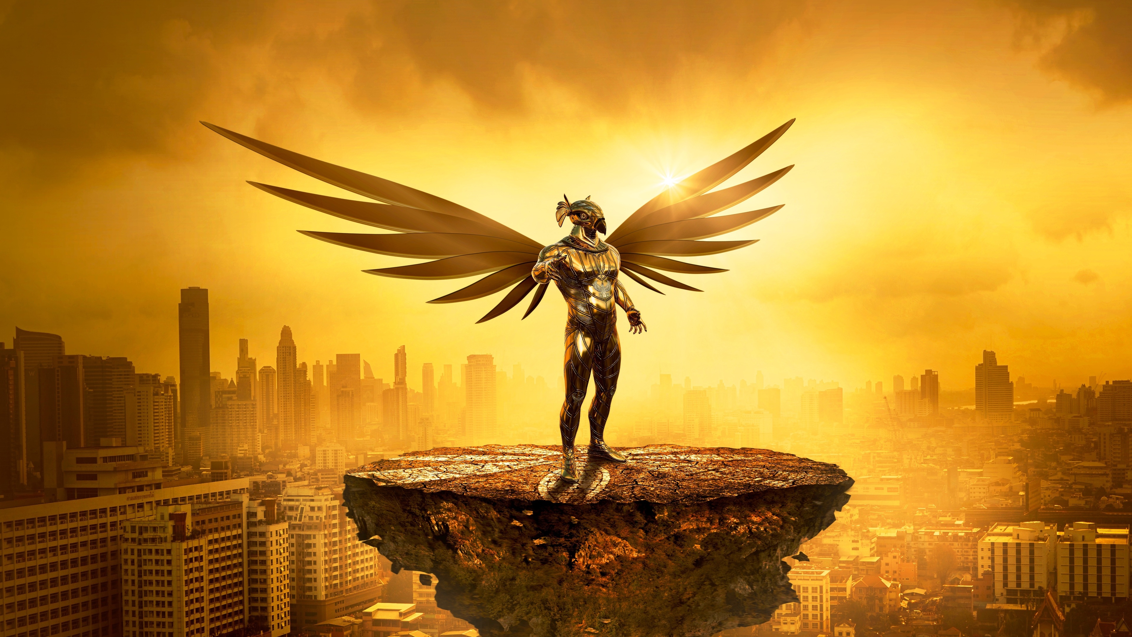 Fantasy Angel Gold Digital Art 5k - Gold Man Fantasy Art , HD Wallpaper & Backgrounds