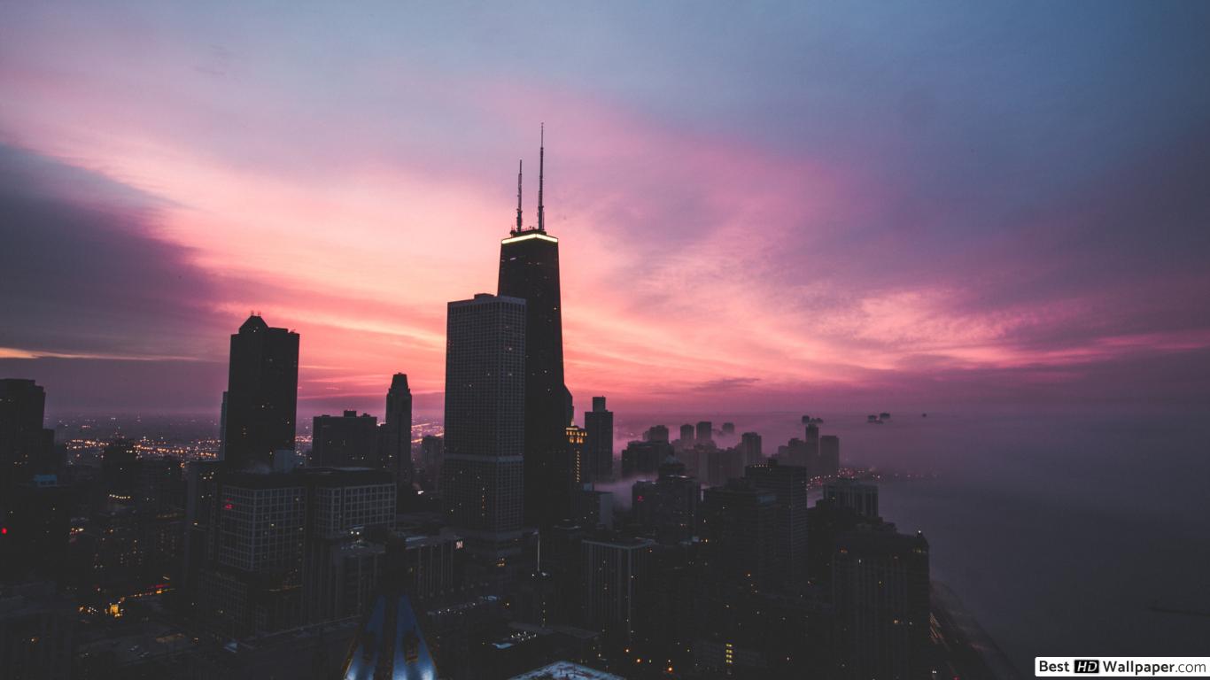 Chicago Wallpapers, Top Wallpapers, Images Of Chicago, - Pink Sky With City , HD Wallpaper & Backgrounds