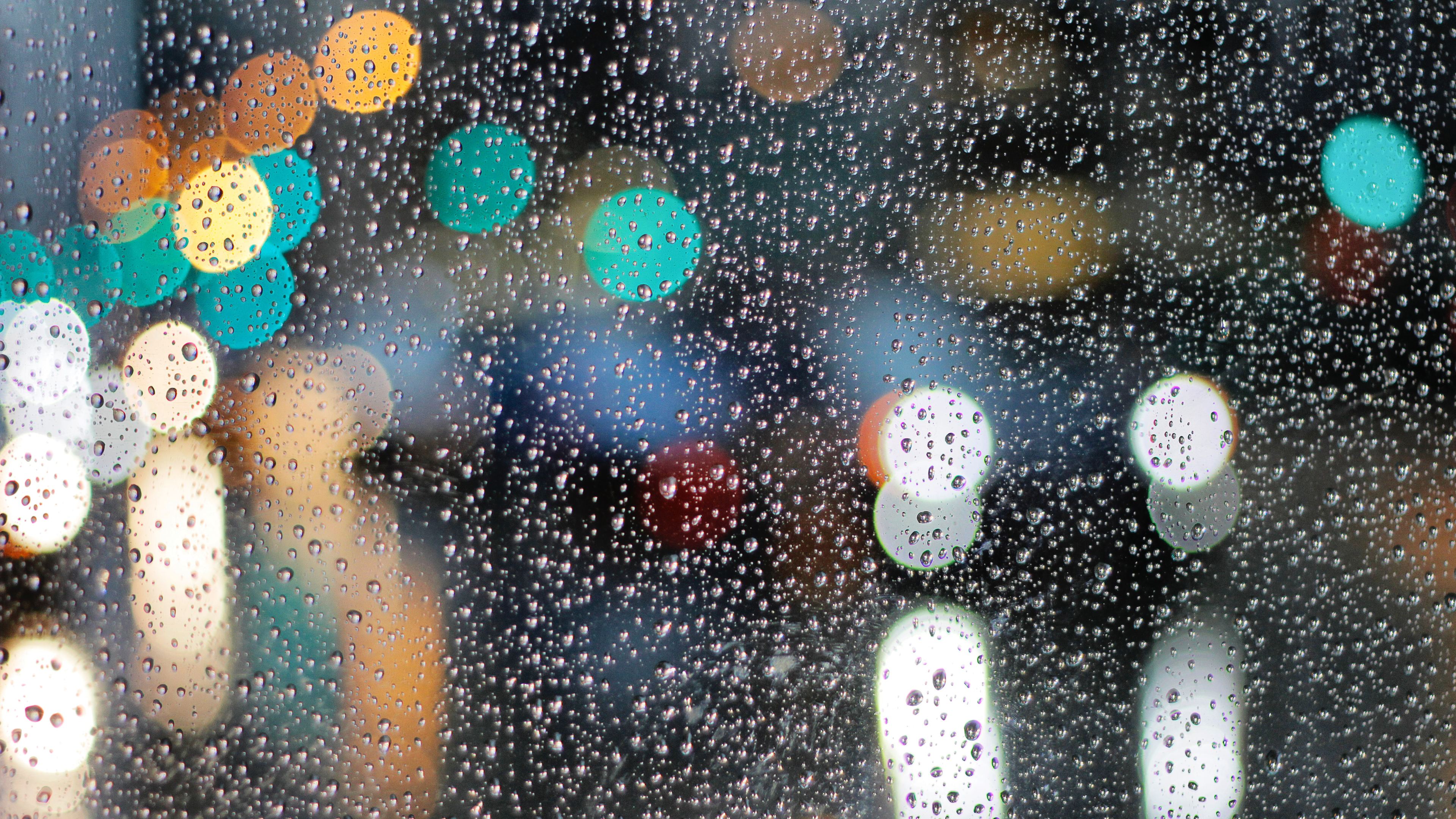 Rainy Day Drops On Glass Lights Bokeh 5k - Rain Wallpaper For Laptop , HD Wallpaper & Backgrounds