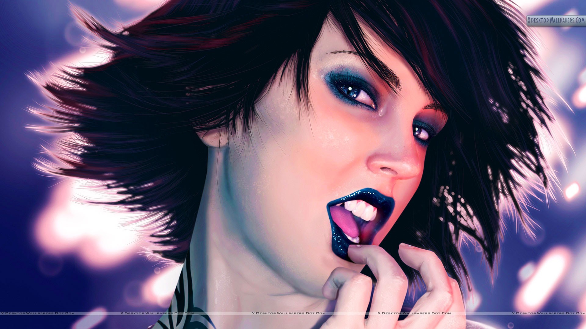 You Are Viewing Wallpaper Titled Beautiful Girl 
 Data - Black Lips Kiss Girls , HD Wallpaper & Backgrounds