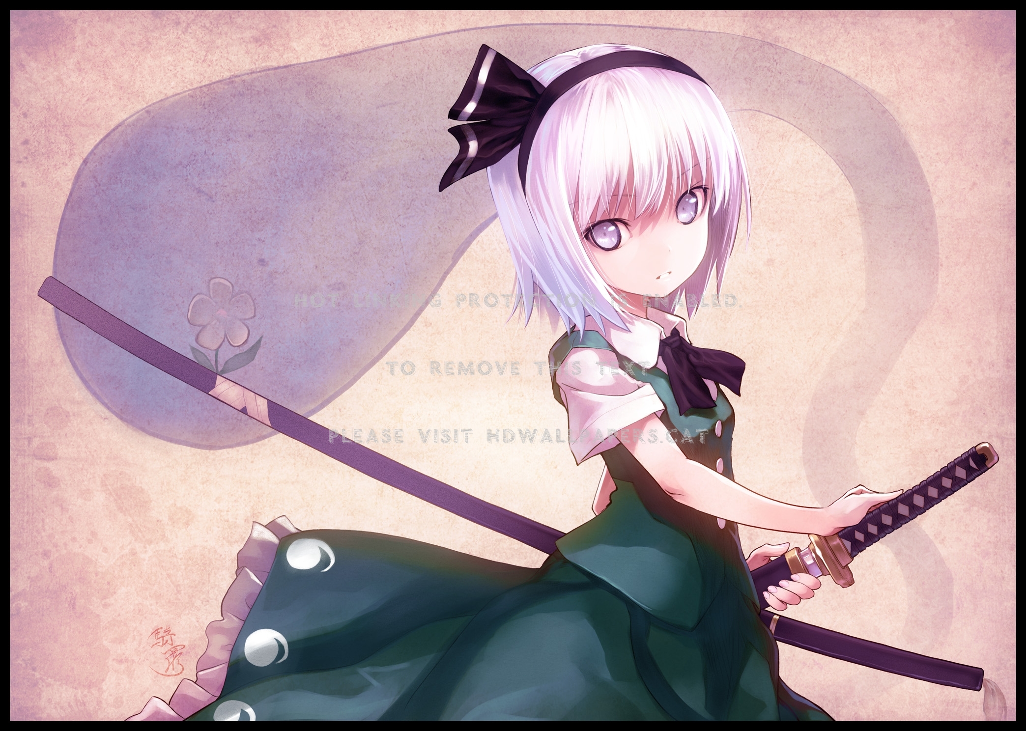 Loli Warrior Anime Cute Katana Tohou Girl - Short White Hair Anime Girl With Sword , HD Wallpaper & Backgrounds