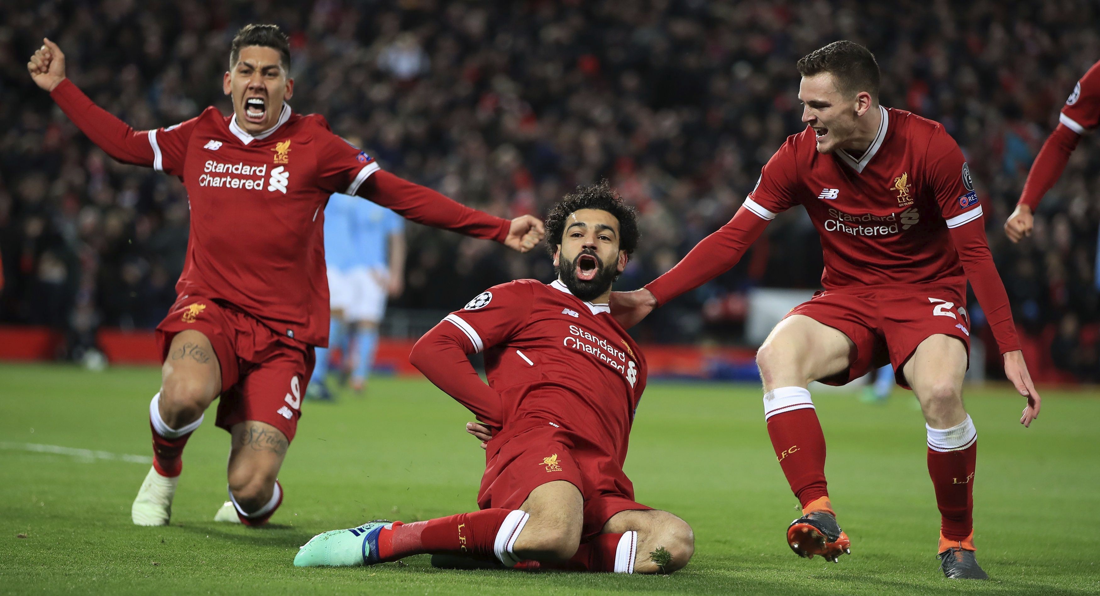 Mohamed Salah Celebrate After Goal Images - Liverpool Manchester City Champions League , HD Wallpaper & Backgrounds