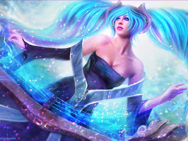 Sona League Of Legends Wallpaper - Blue Background Sona , HD Wallpaper & Backgrounds