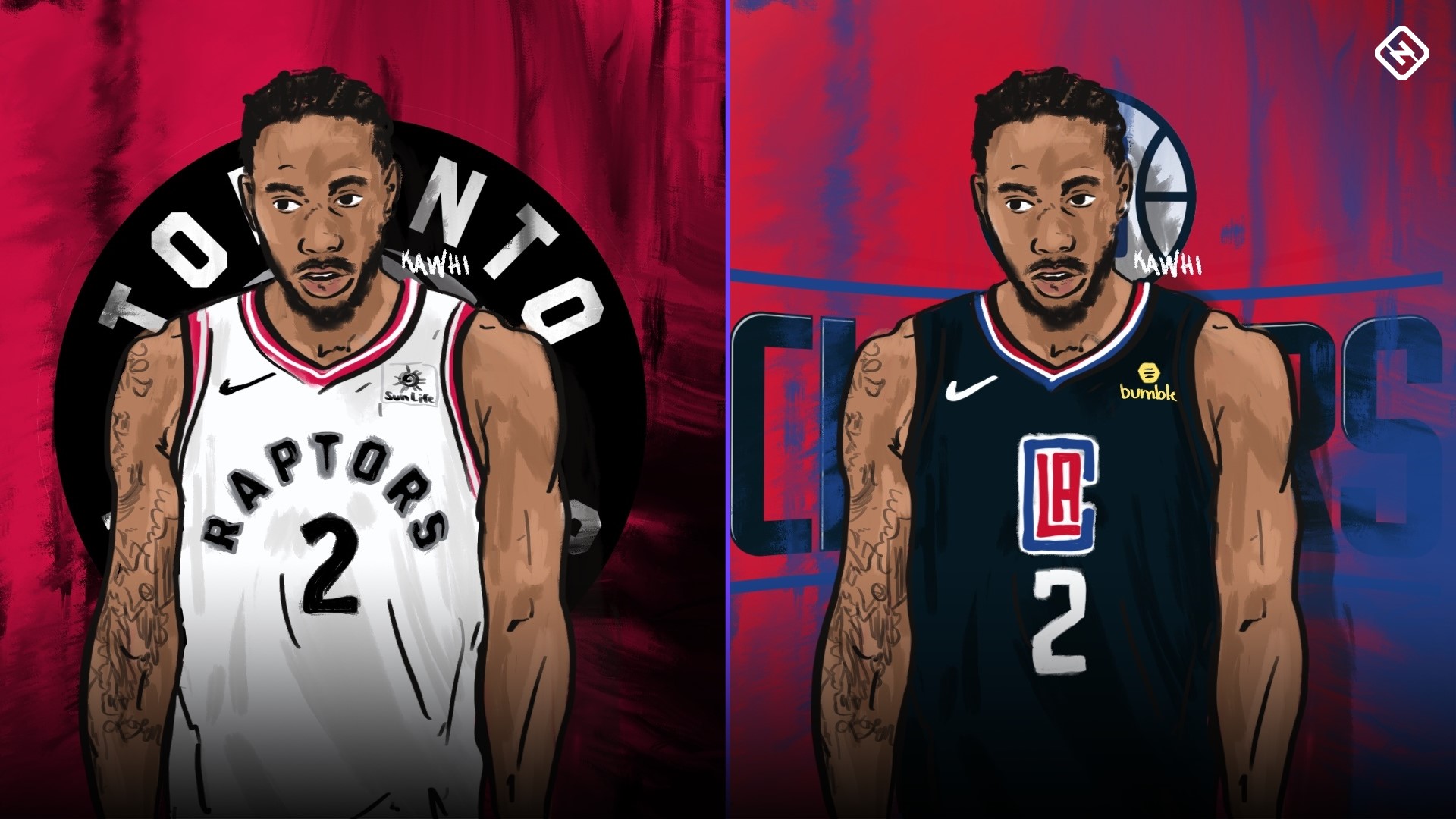 Kawhi Leonard Split Raptors Clippers Ftr - Nba Free Agency 2019 , HD Wallpaper & Backgrounds