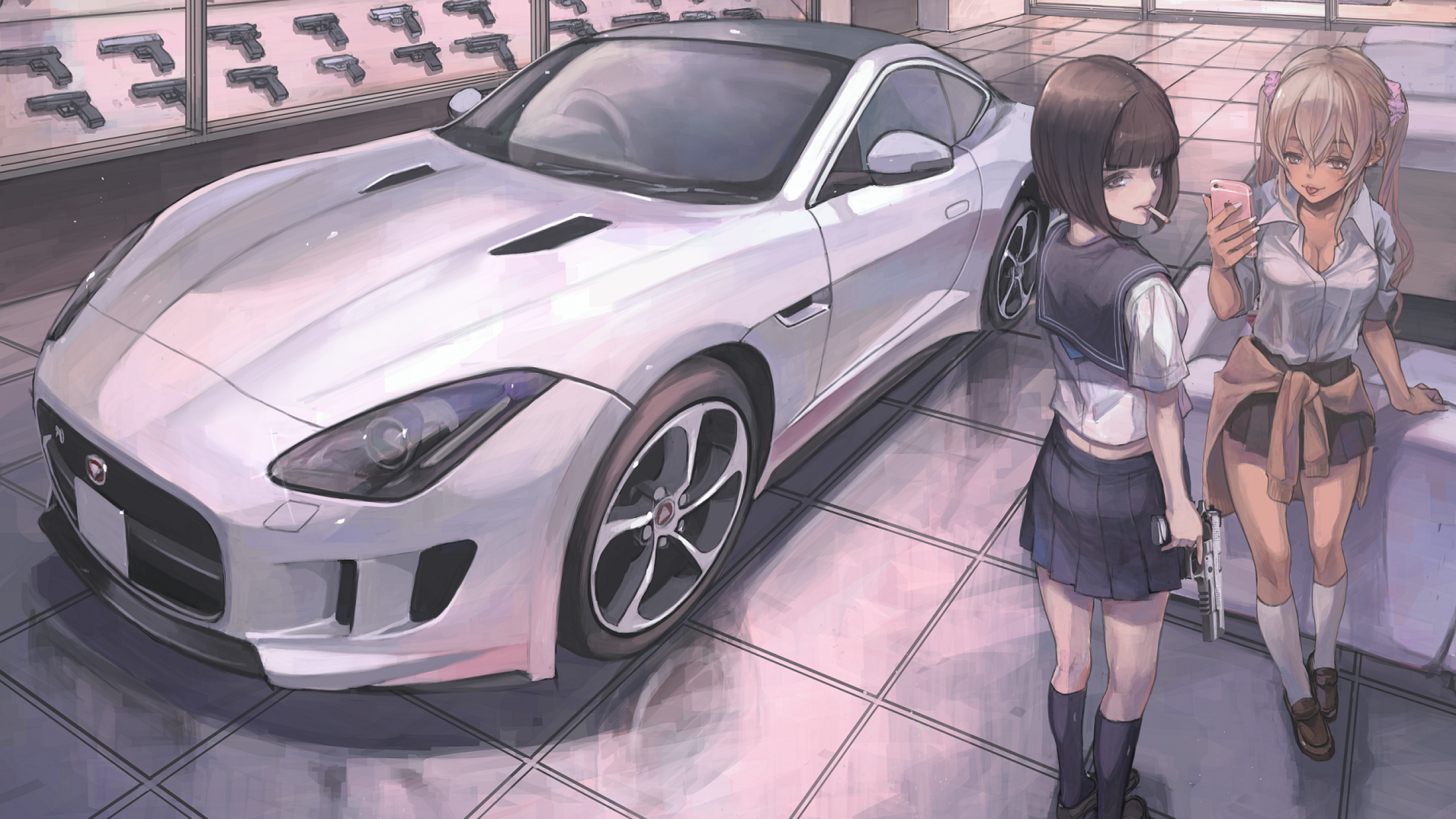 Anime Sport Car, Anime Girls, School Girls, Weapon , HD Wallpaper & Backgrounds