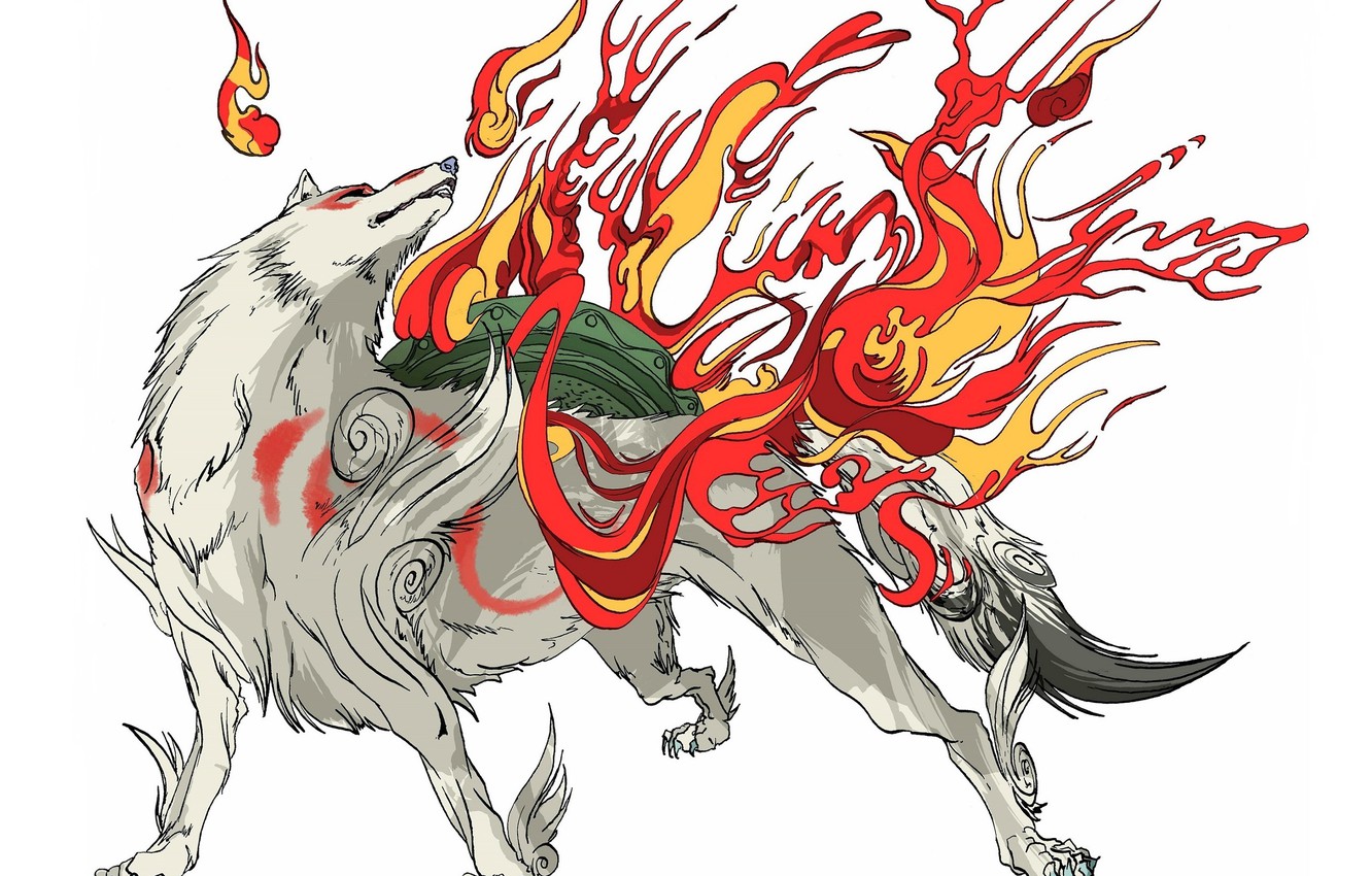 Photo Wallpaper White, Background, Flame, Wolf, Claws, - Amaterasu Okami , HD Wallpaper & Backgrounds