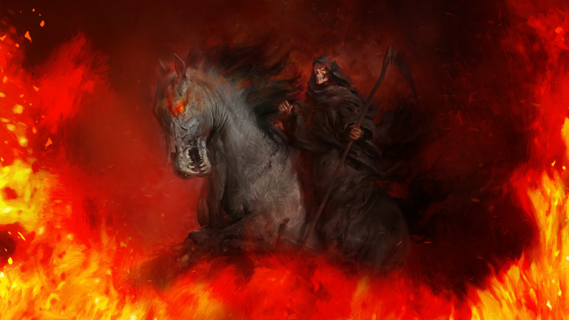 Wallpaper Of Flame, Grim Reaper, Horse, Scythe Background - Grim Reaper Flaming Scythe , HD Wallpaper & Backgrounds