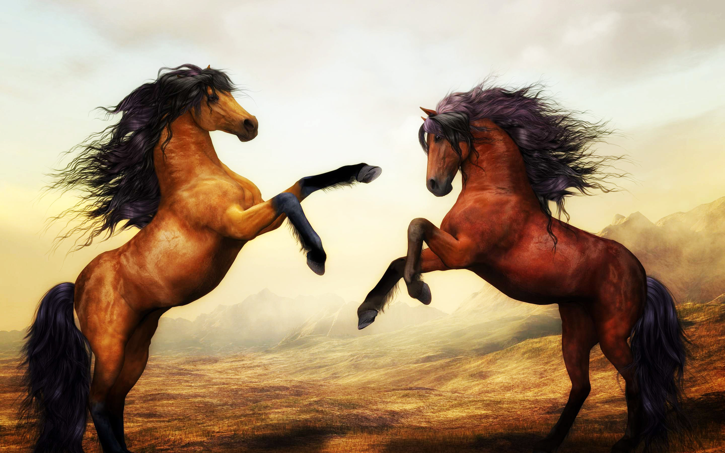 Wild Stallions - Painting , HD Wallpaper & Backgrounds