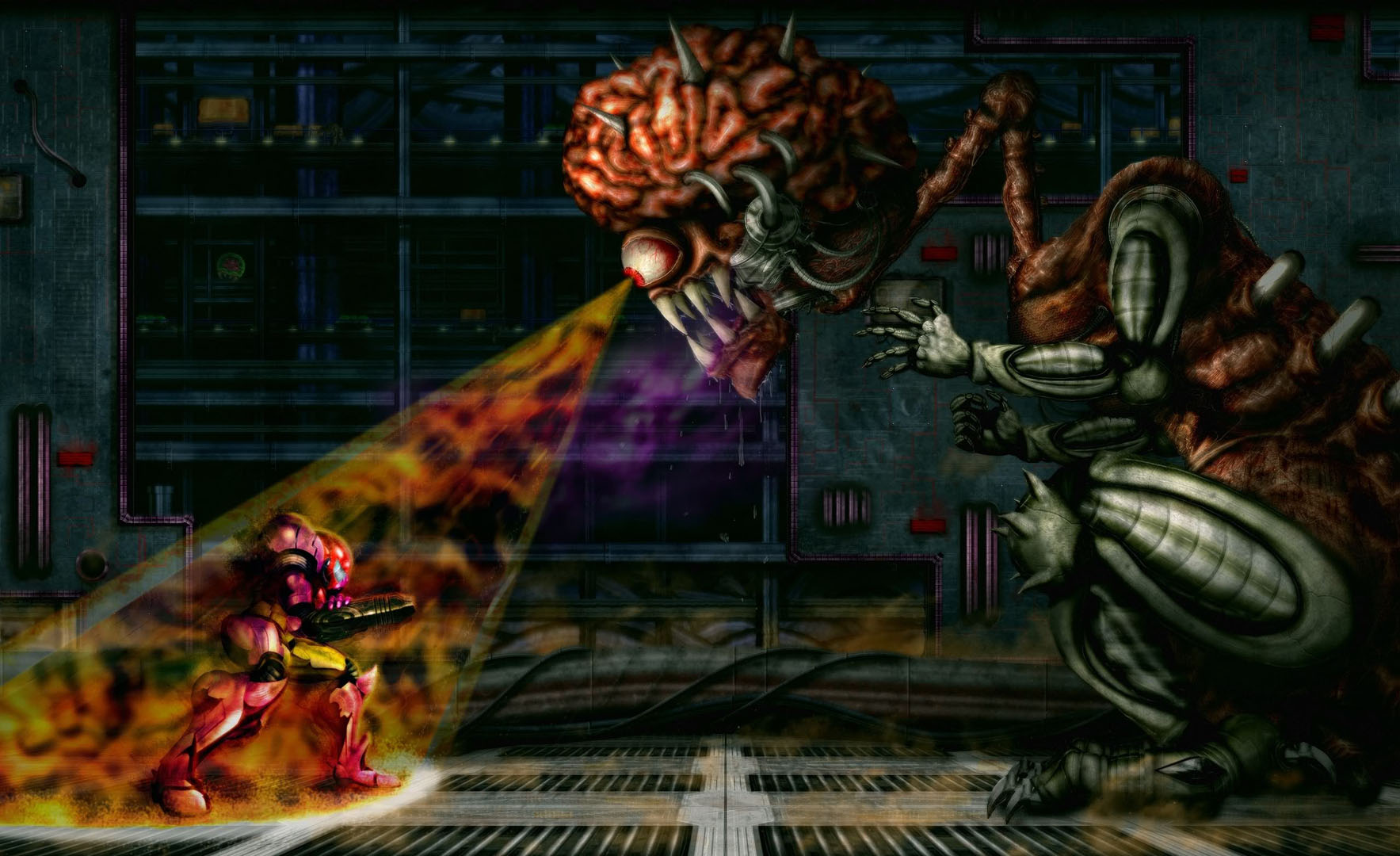Samus Fighting The Mother Brain - Metroid Mother Brain , HD Wallpaper & Backgrounds