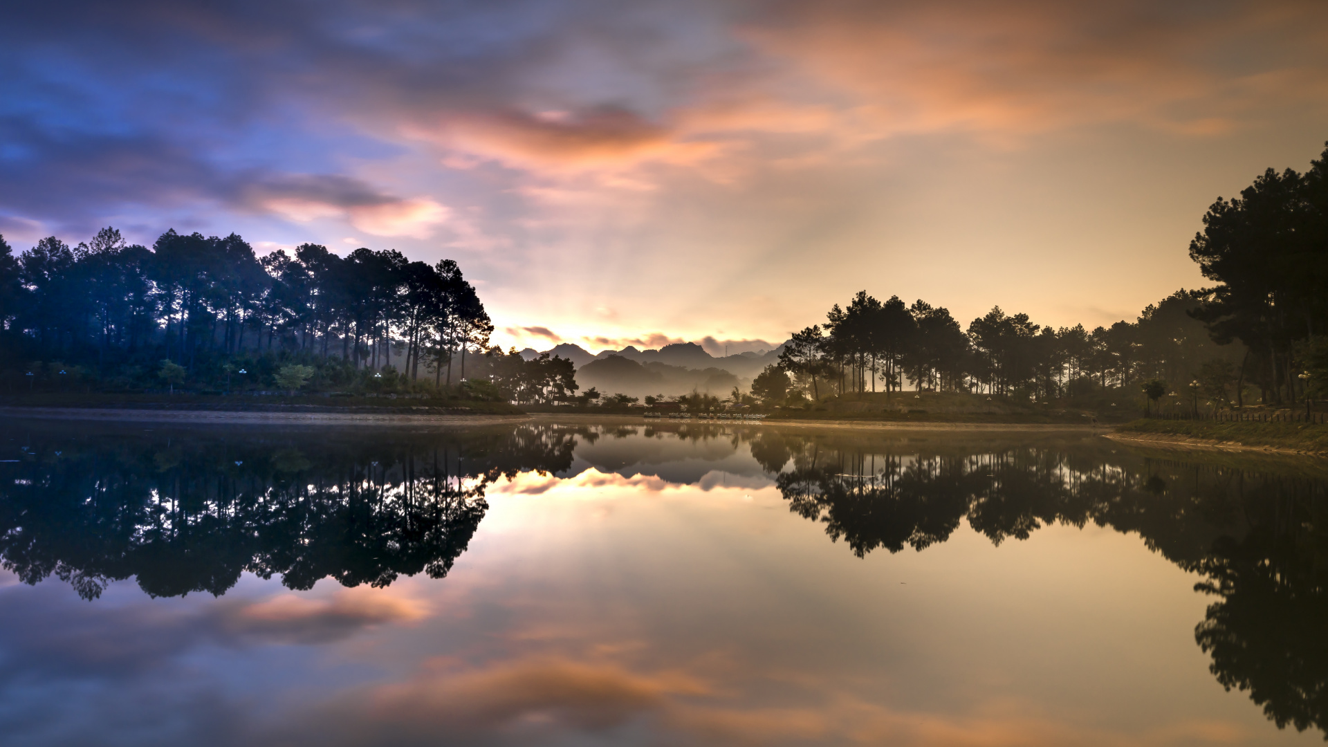 Reflections, Trees, Lake, Sunset, Nature, Wallpaper - 명상, 긴장과 스트레스 해소 피로를 풀어주는 내면의 평화를 위한 행복의 꿀잠 숙면 피아노자장가 , HD Wallpaper & Backgrounds