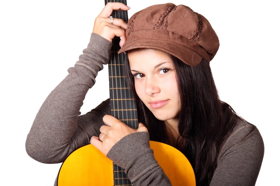 Female, Girl, Cute, Acoustic Guitar, Hat, One Woman - Girl With Guitar Stills , HD Wallpaper & Backgrounds