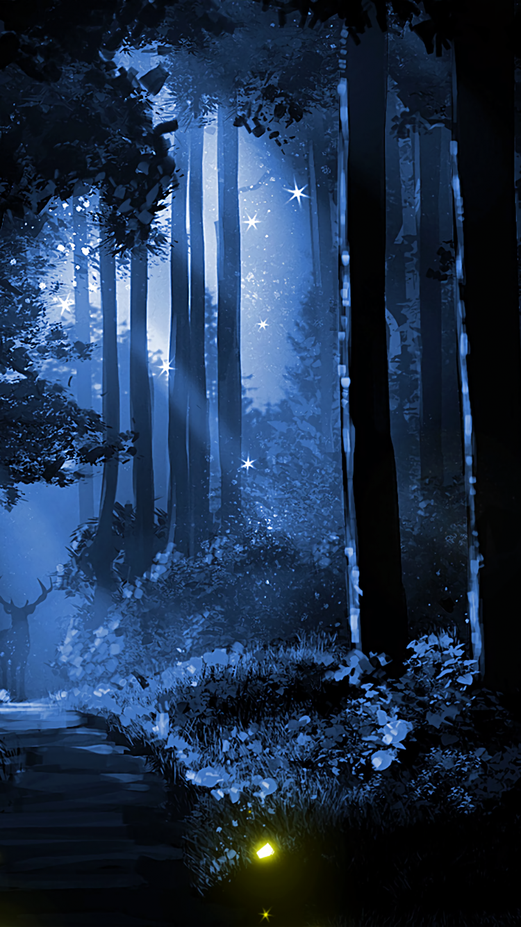 Dark Forest, Deer, Trees, Artwork, Light - Forest Art Iphone Wallpaper Hd , HD Wallpaper & Backgrounds