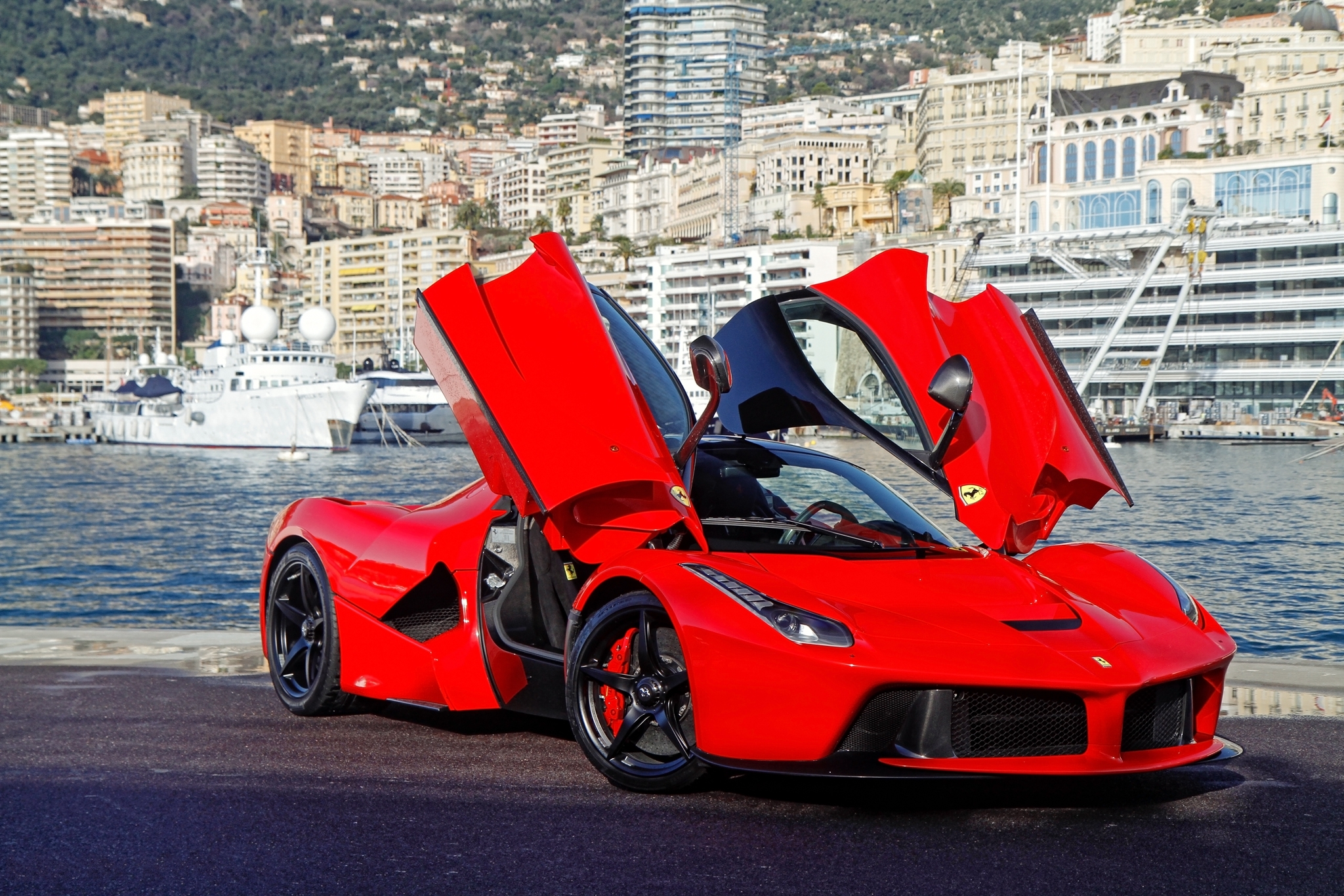 Photo Wallpaper Red, Red, Ferrari, Ferrari, Front View, - Ferrari Laferrari Doors Open , HD Wallpaper & Backgrounds