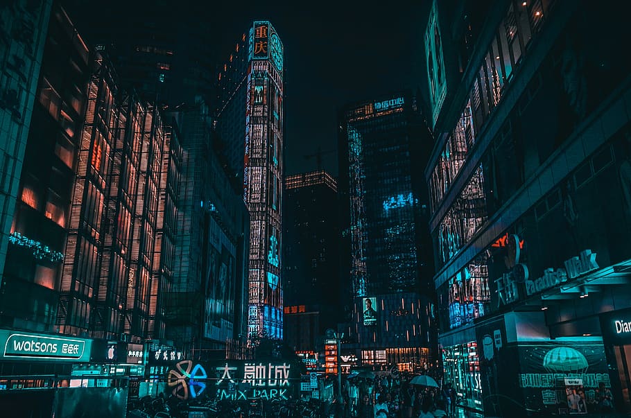 Cyberpunk, Chongqing, Night, Building Exterior, Architecture, - Chongqing Cyberpunk , HD Wallpaper & Backgrounds