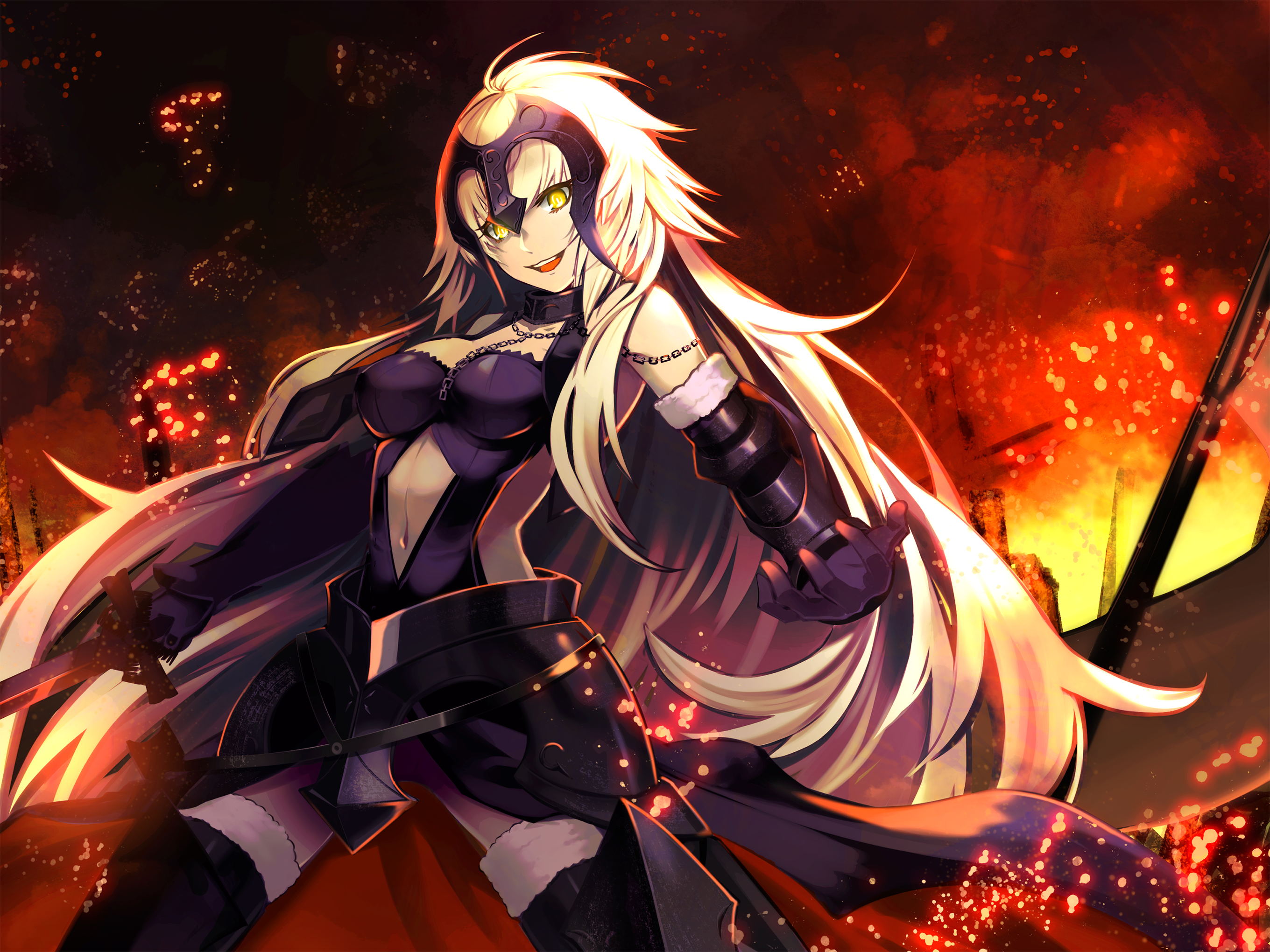 Jeanne D Arc, Ruler, Fate Grand Order, Smiling, Fire - Evil Jeanne D Arc Fate , HD Wallpaper & Backgrounds