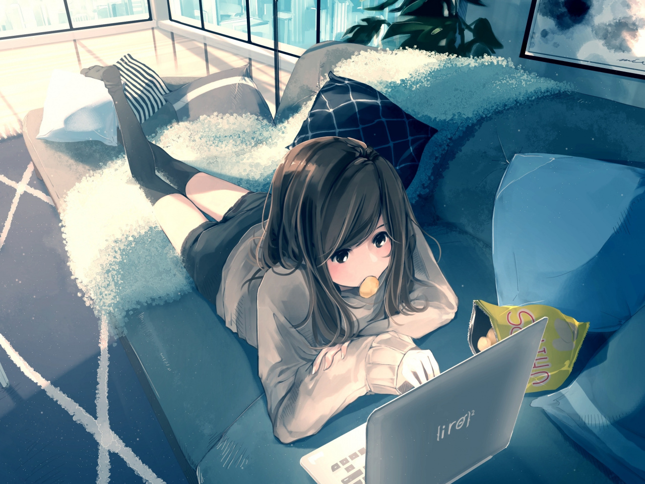 Laptop, Anime Girl, Relaxed, Original, Art, Wallpaper - Hd Wallpapers For Laptop Anime , HD Wallpaper & Backgrounds